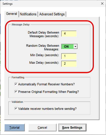 QuickText delay settings