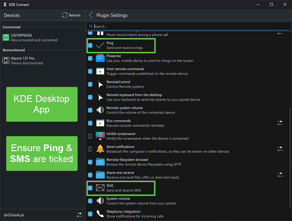 KDE Connect plugin settings
