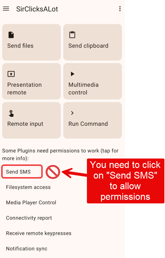 KDE Connect Send SMS permission