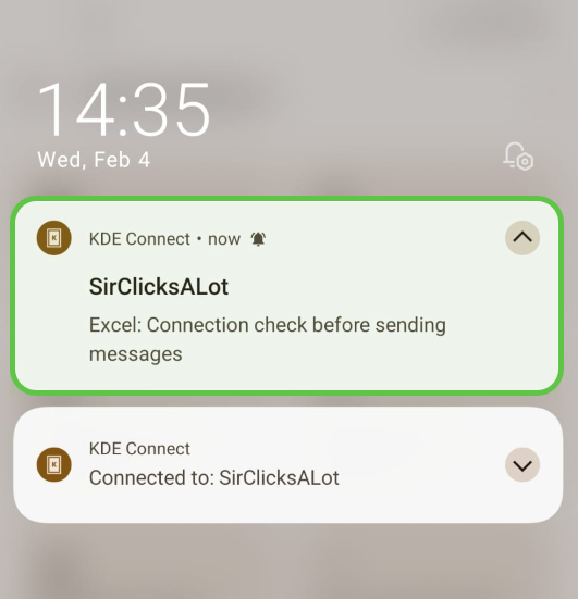 KDE Connect ping success notification on phone