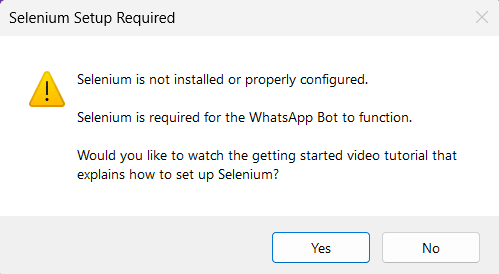 Selenium Setup Required error message in WhatsApp Blaster