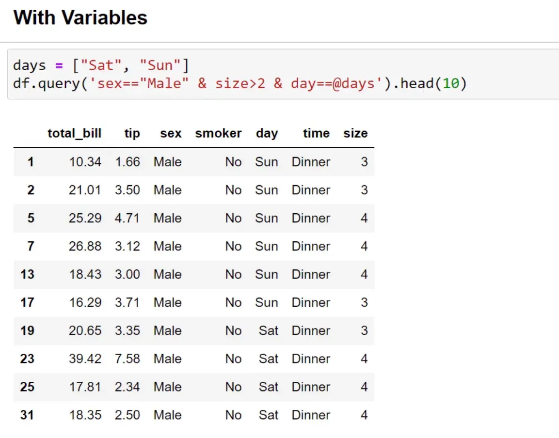 Using the query function to filter data