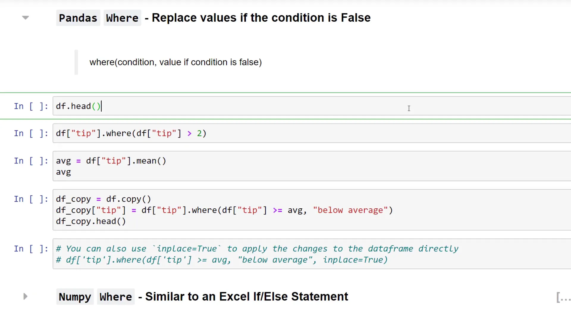 Using the where function to replace values
