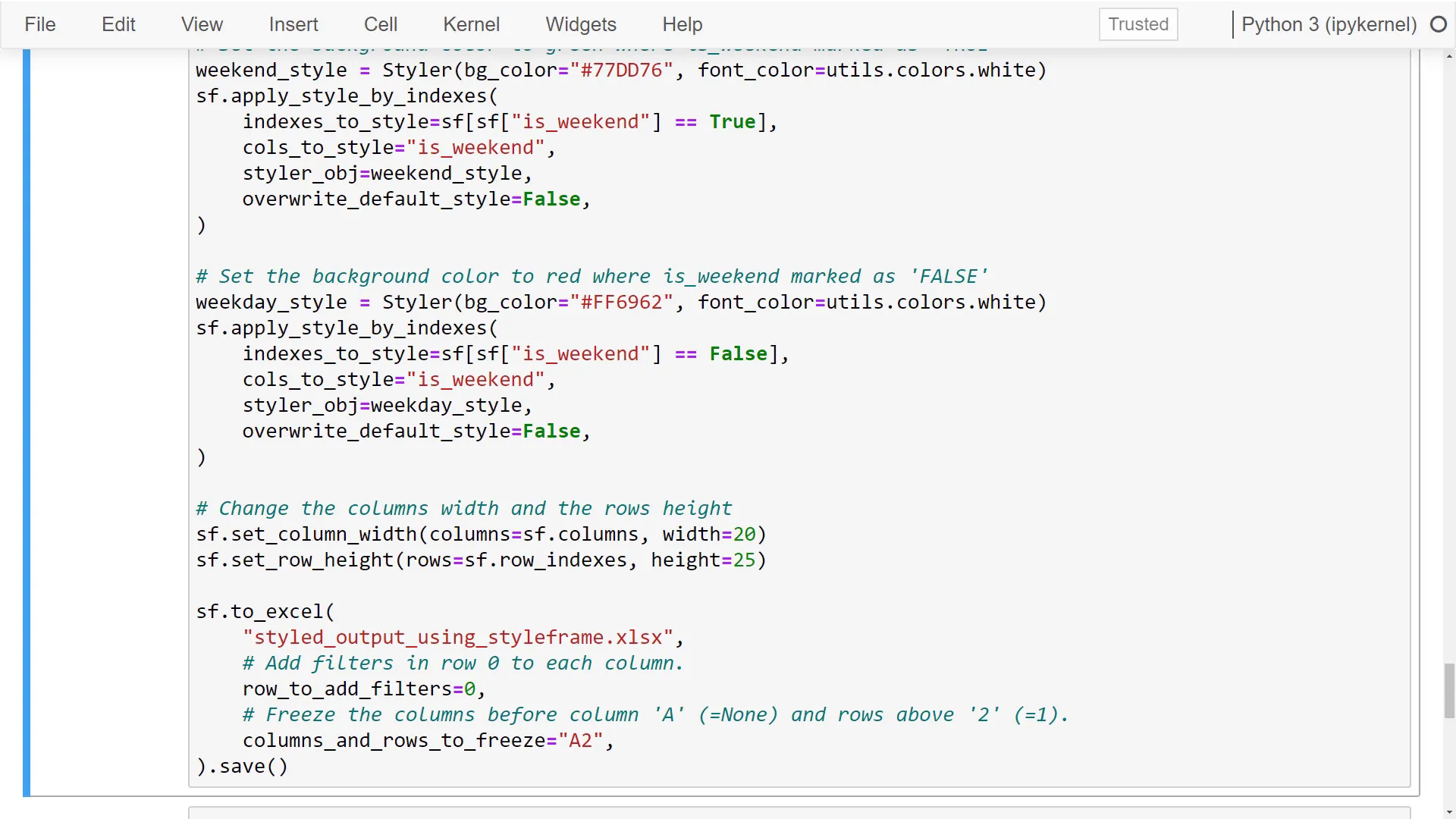 Styling Excel export with StyleFrame