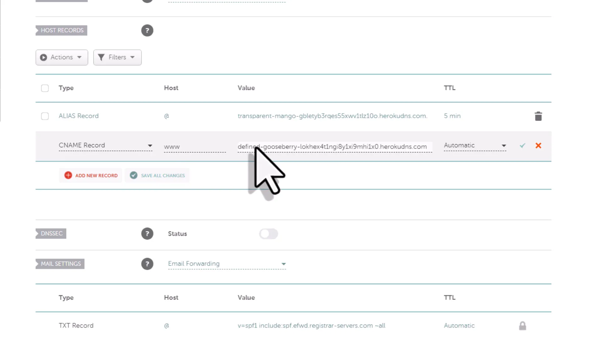 Adding CNAME record for www