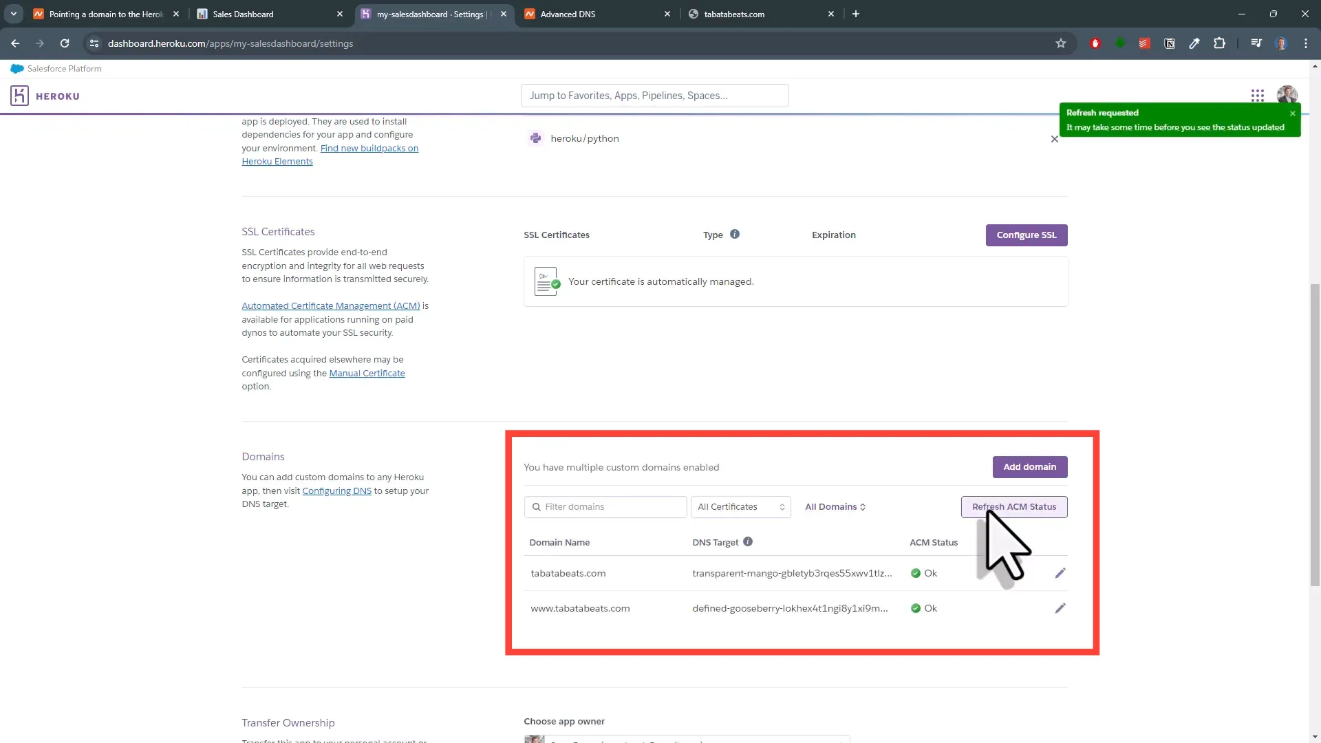 Final status check in Heroku