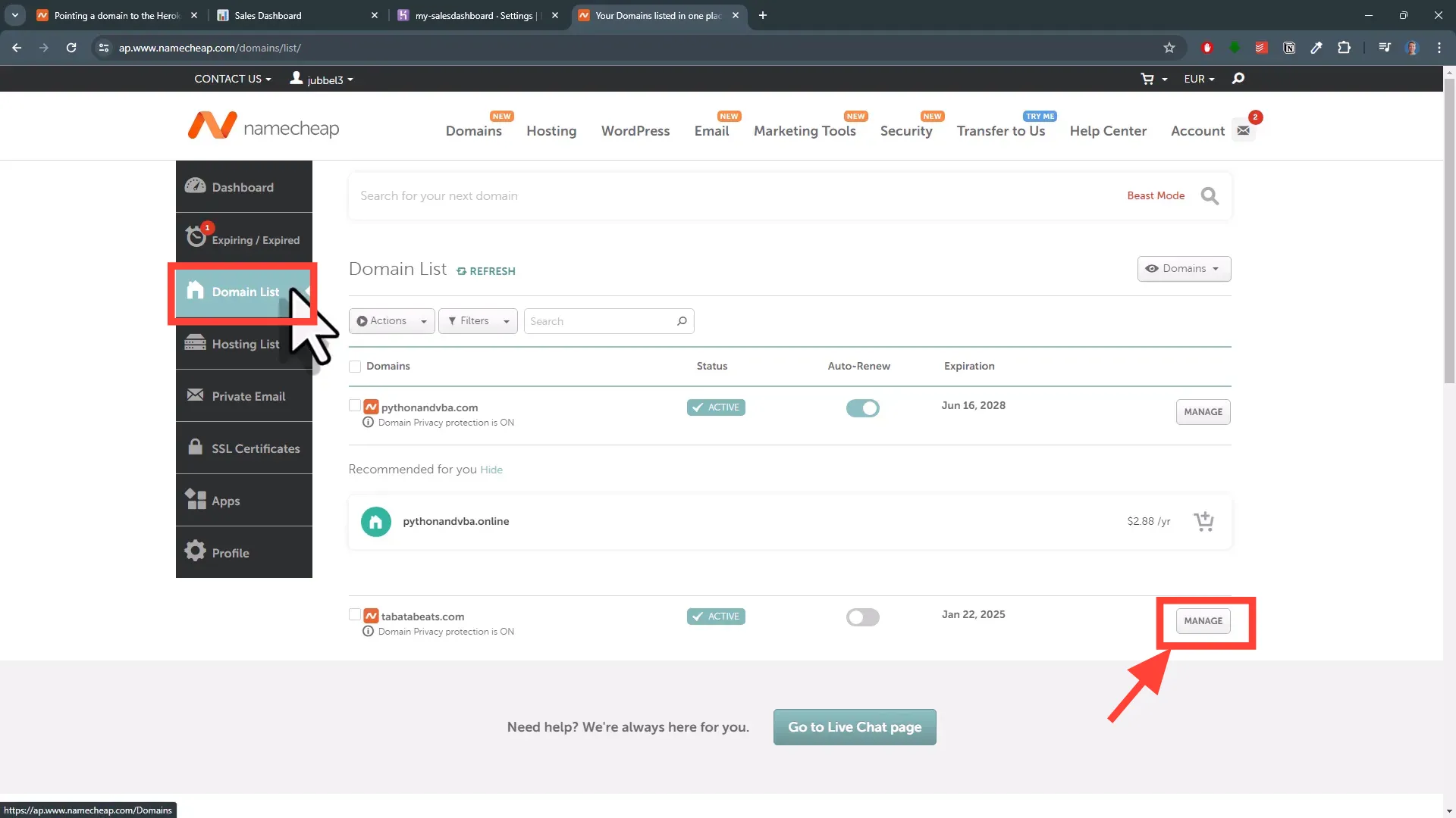 Accessing Advanced DNS settings