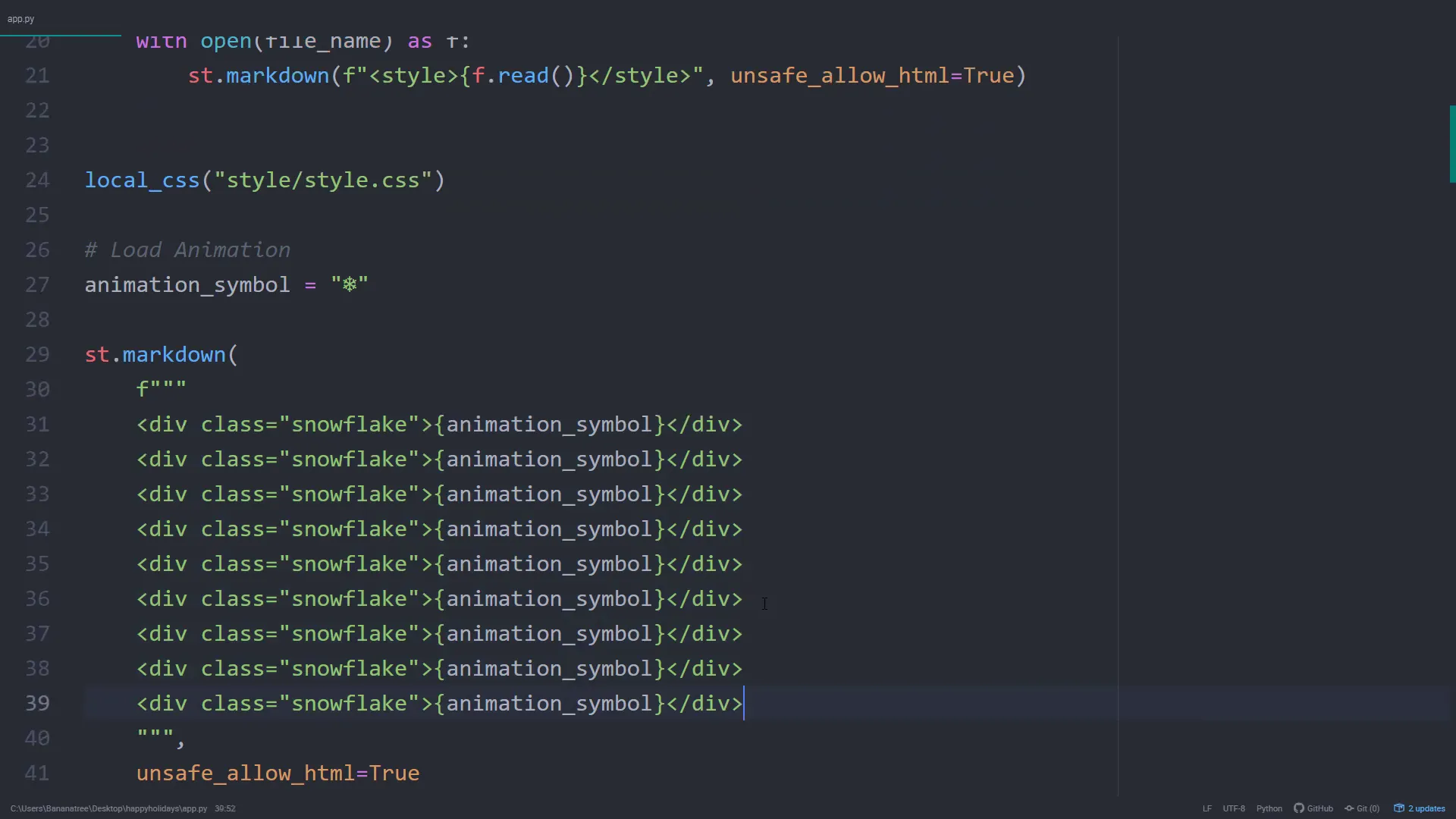 Testing snowflake animation