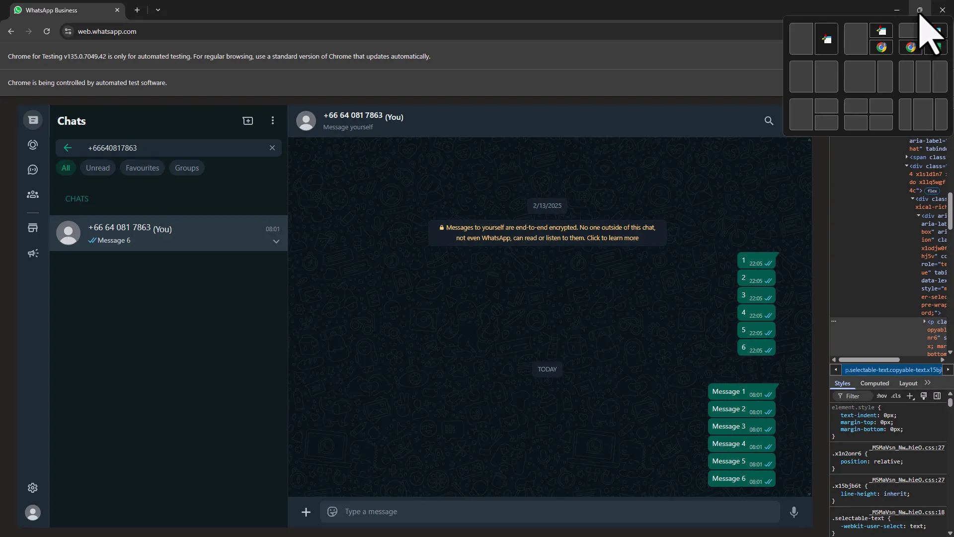 Sending a message in WhatsApp