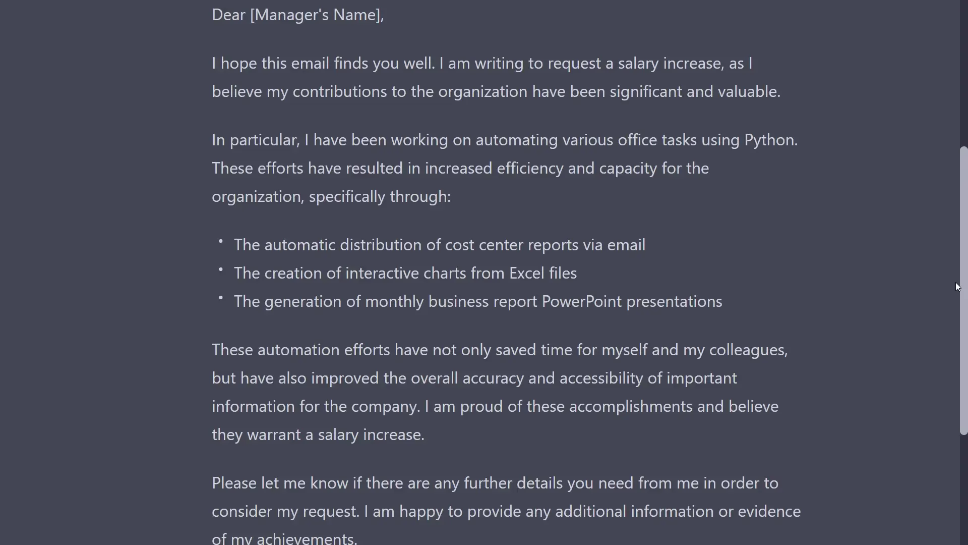 Well-written email requesting salary increase