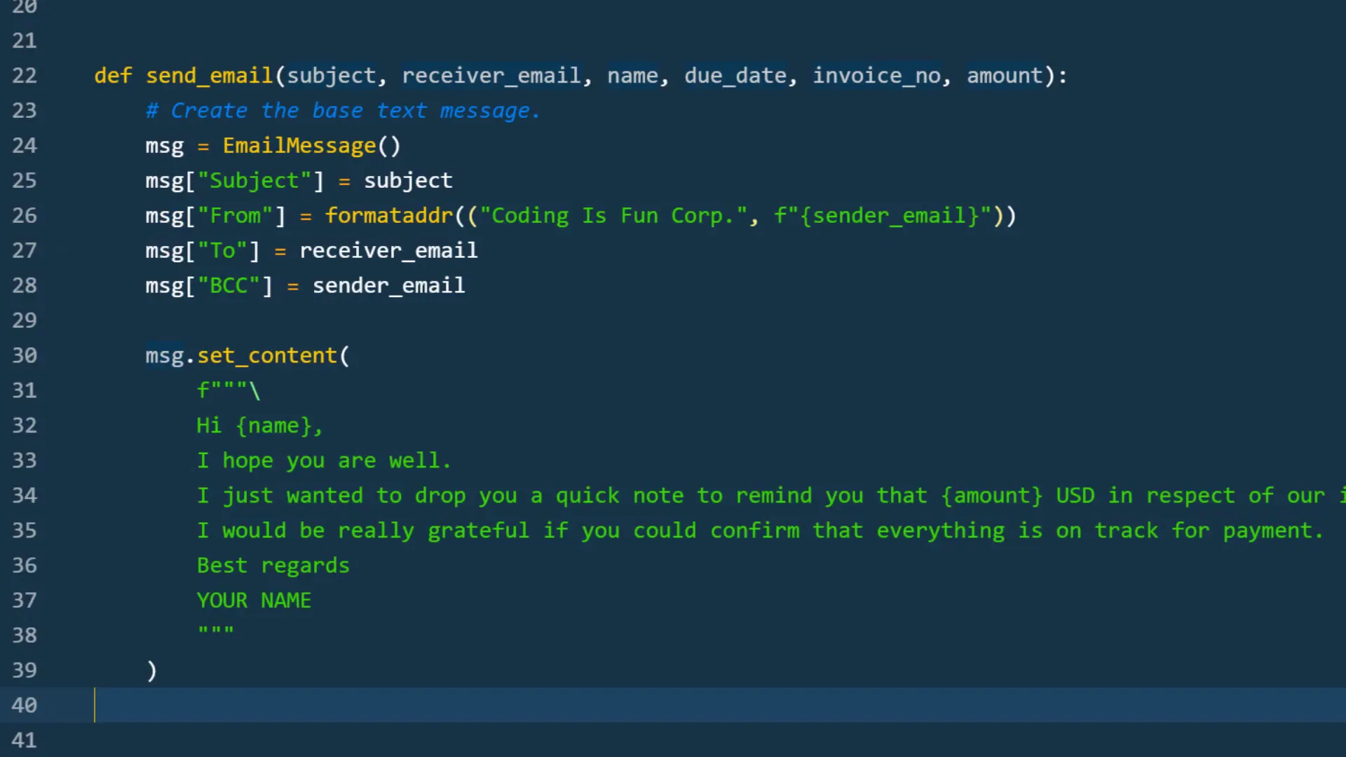 Creating the email body