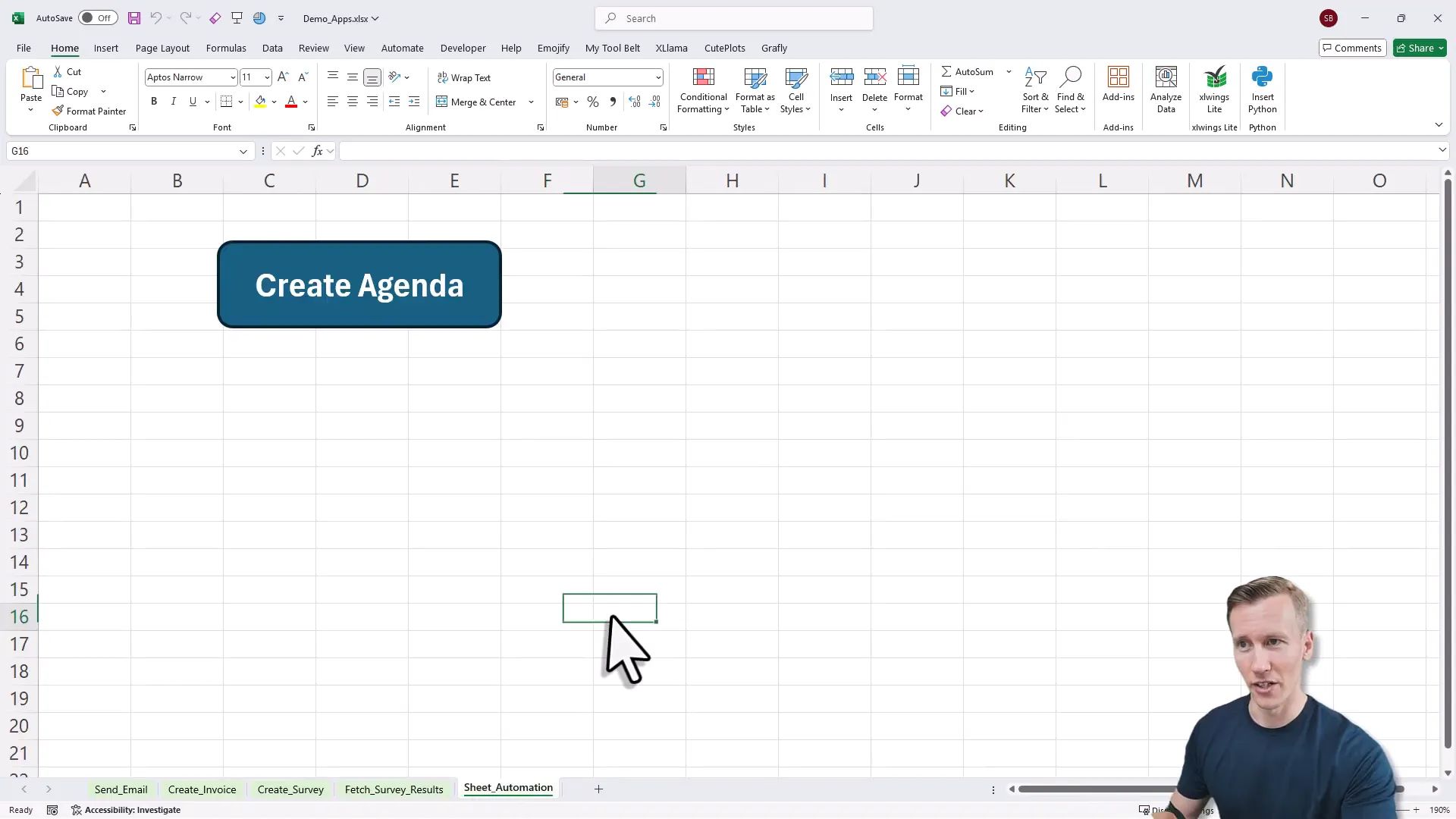 Excel sheet automation inserting a new agenda sheet with formatted text and hyperlinks