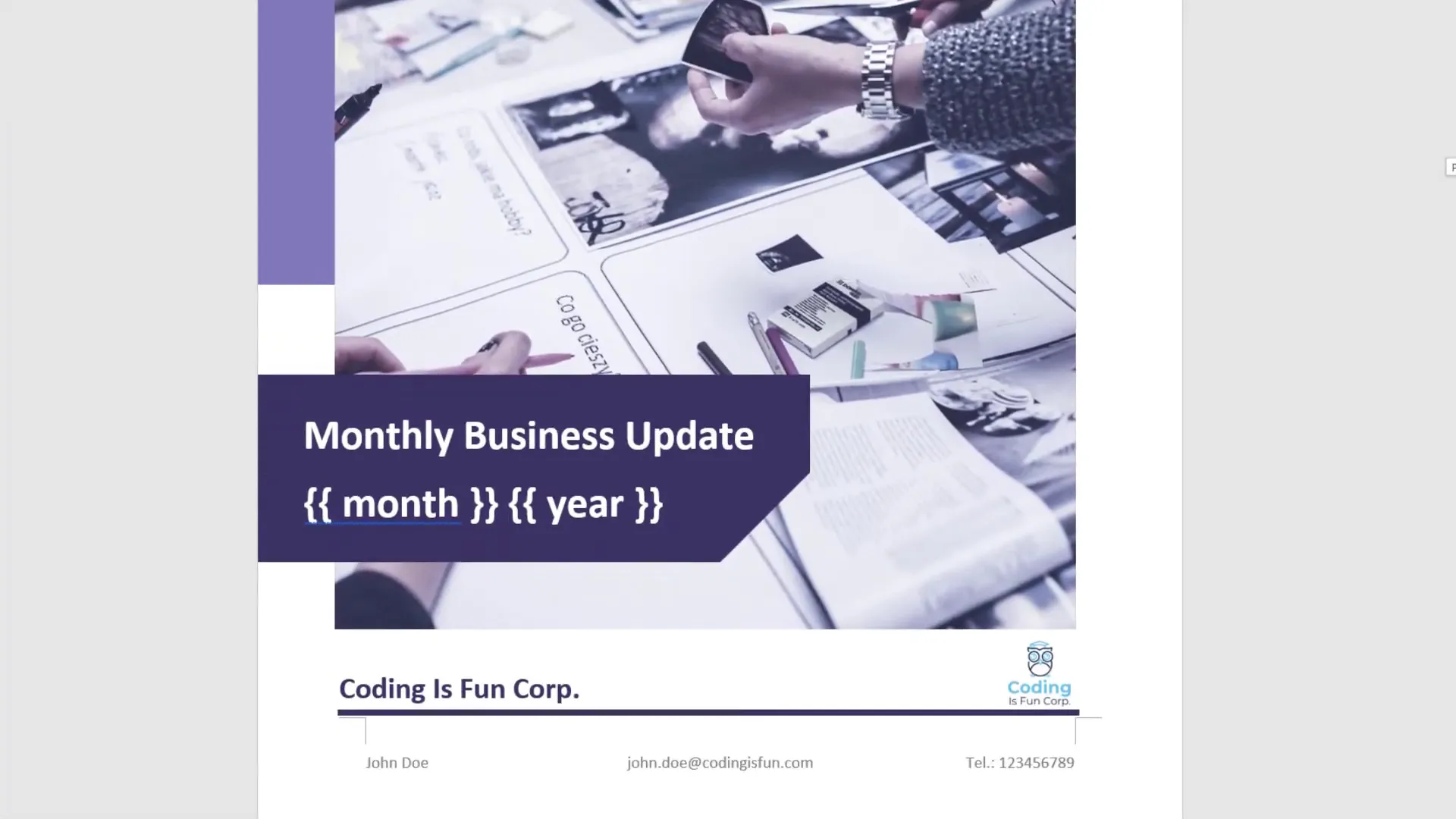 Word template for business updates