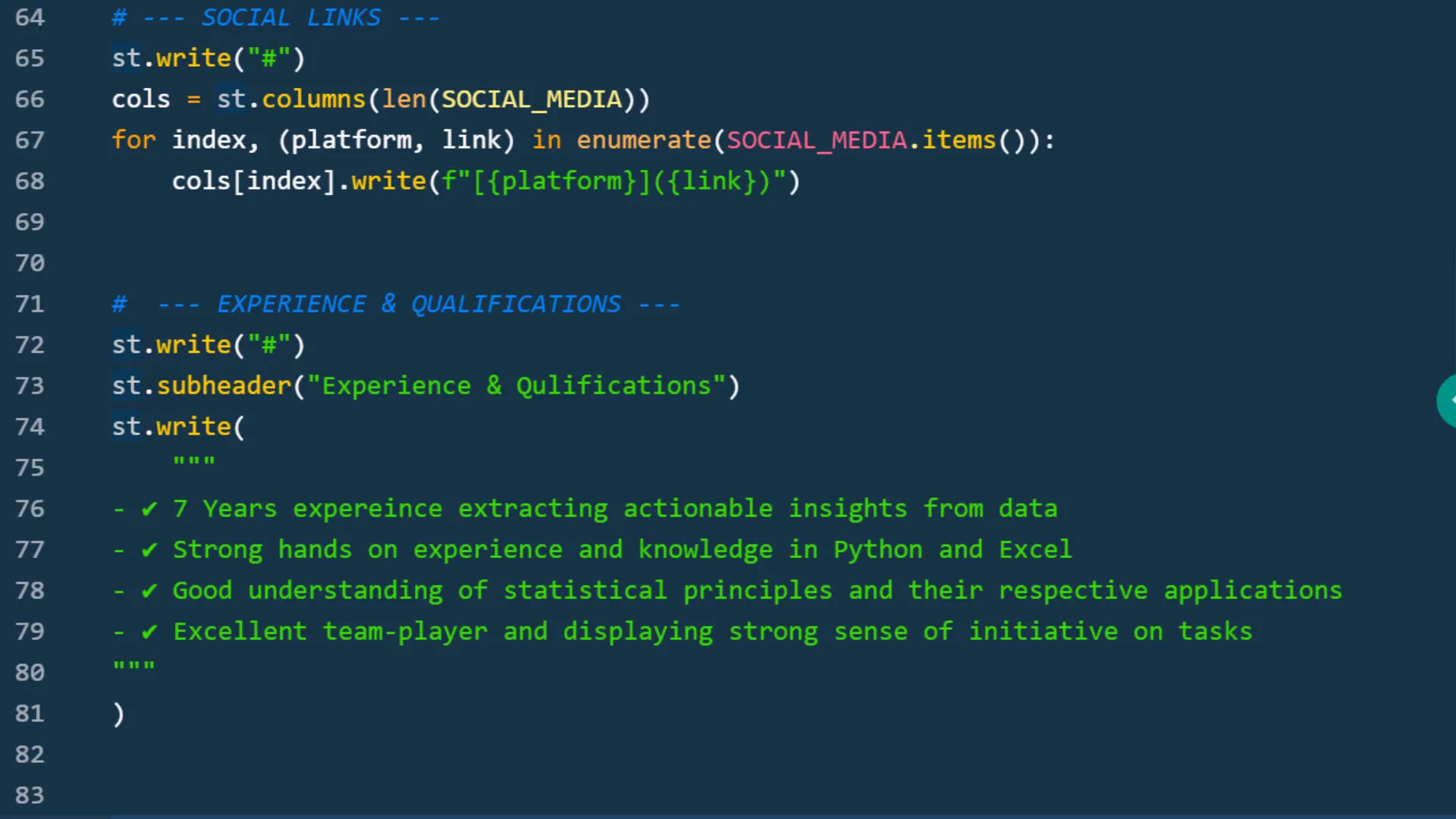 Experience and qualifications section