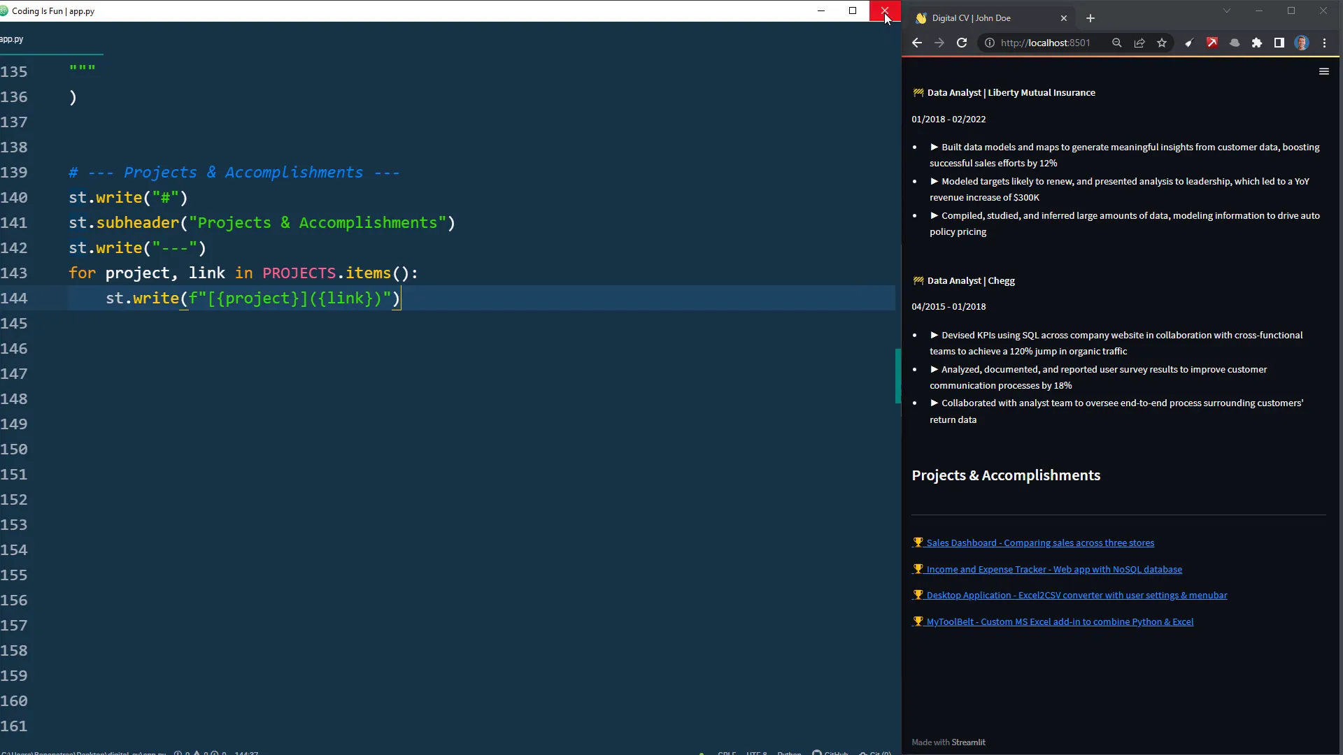 Projects and accomplishments section
