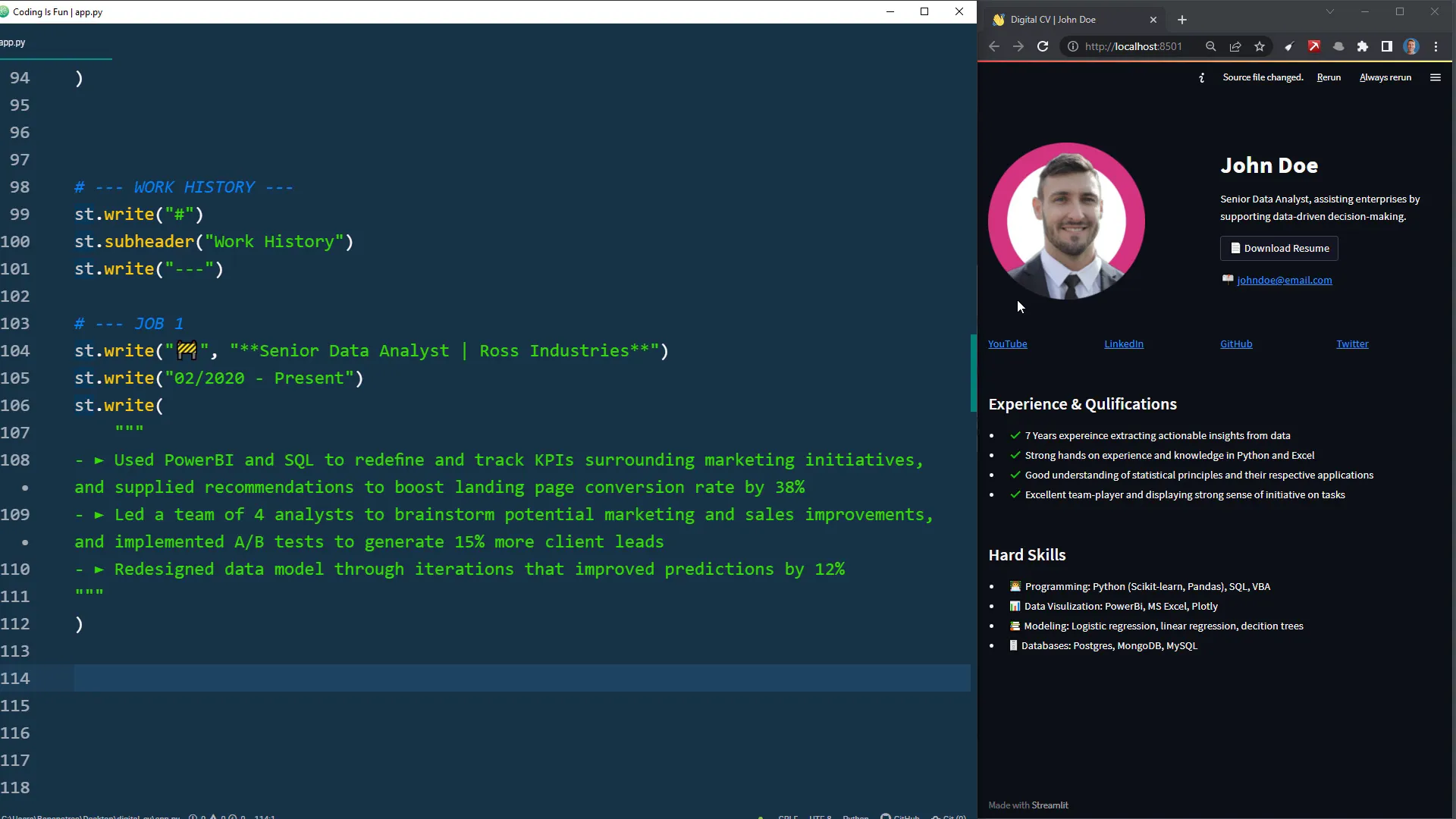 Work history section