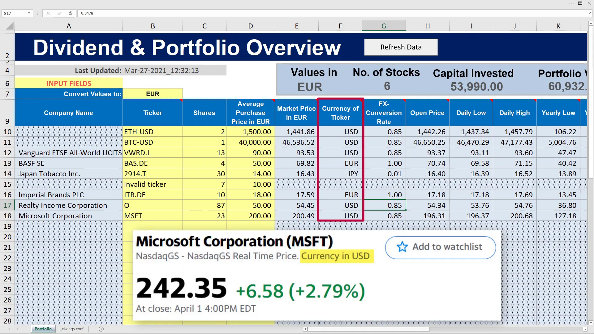 Currency settings in Excel