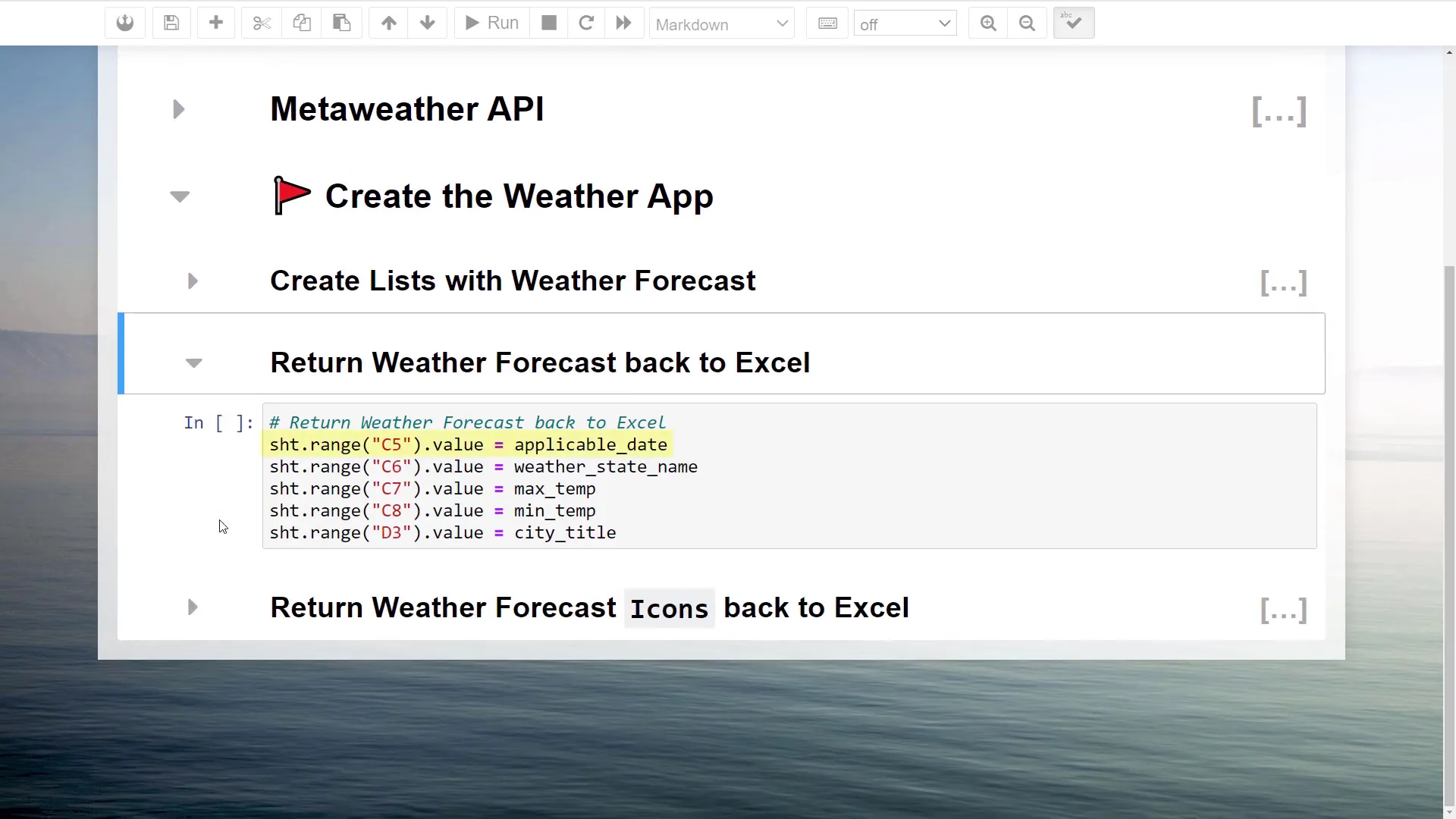 Returning weather forecast data to Excel