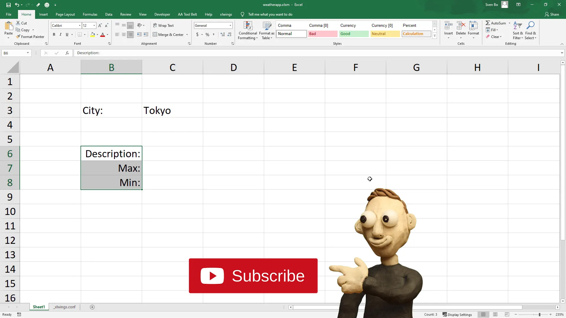 Preparing the Excel workbook for weather data