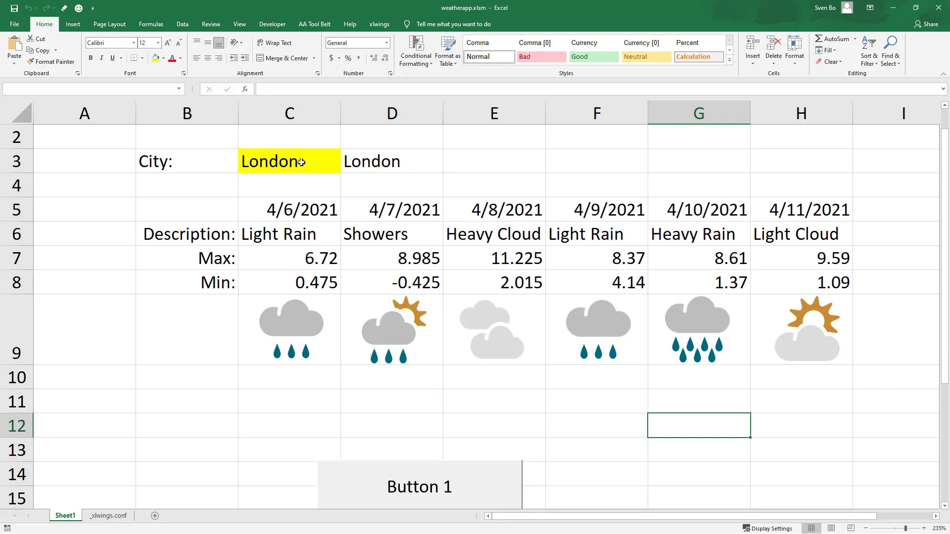 Testing the weather app with a different city