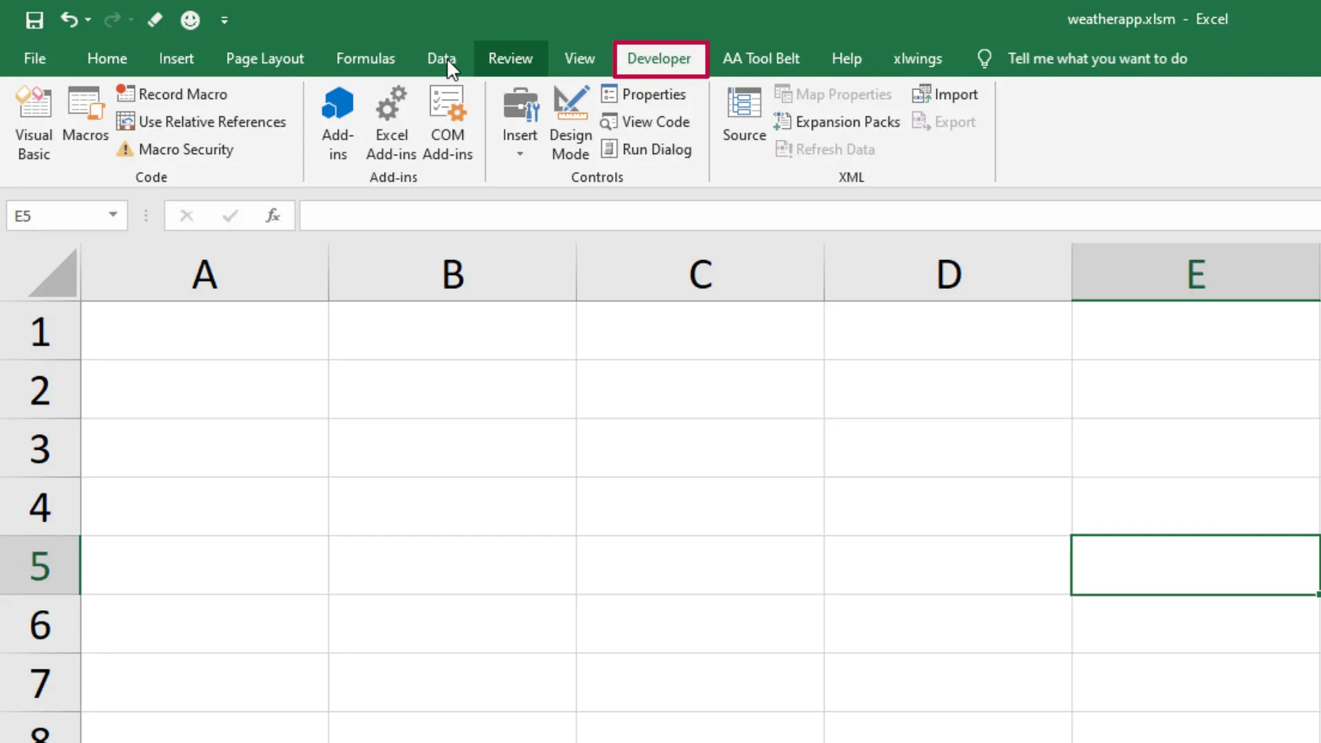 Enabling the Developer tab in Excel