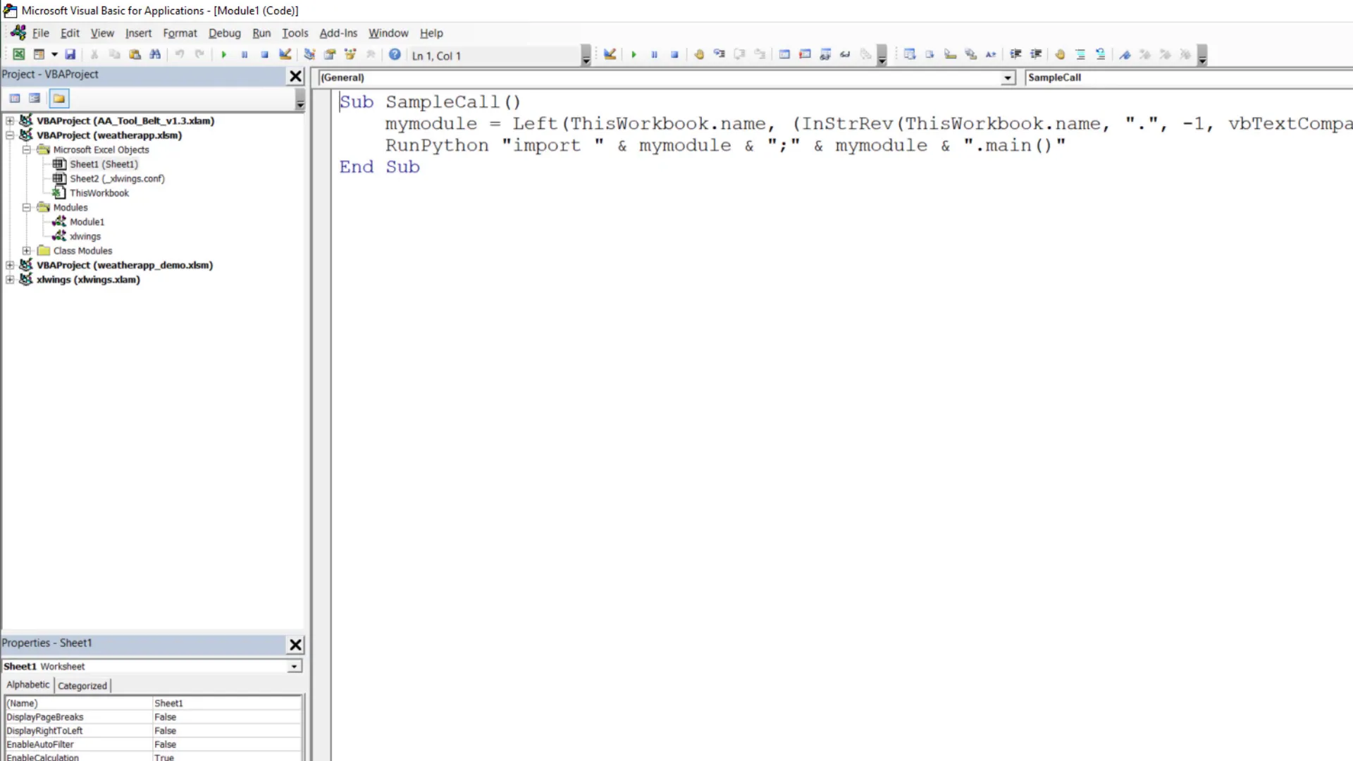 Visual Basic Editor showing the Sample macro