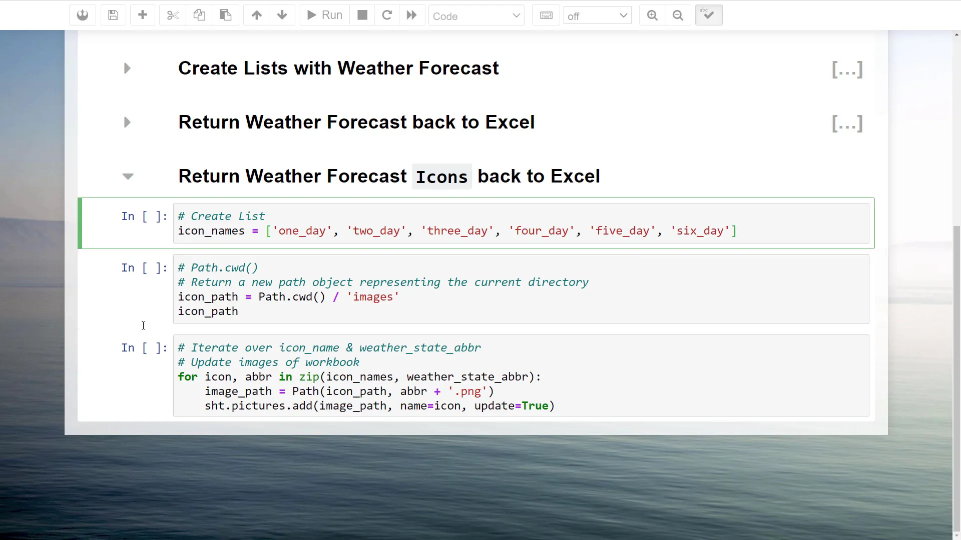 Updating weather icons in Excel