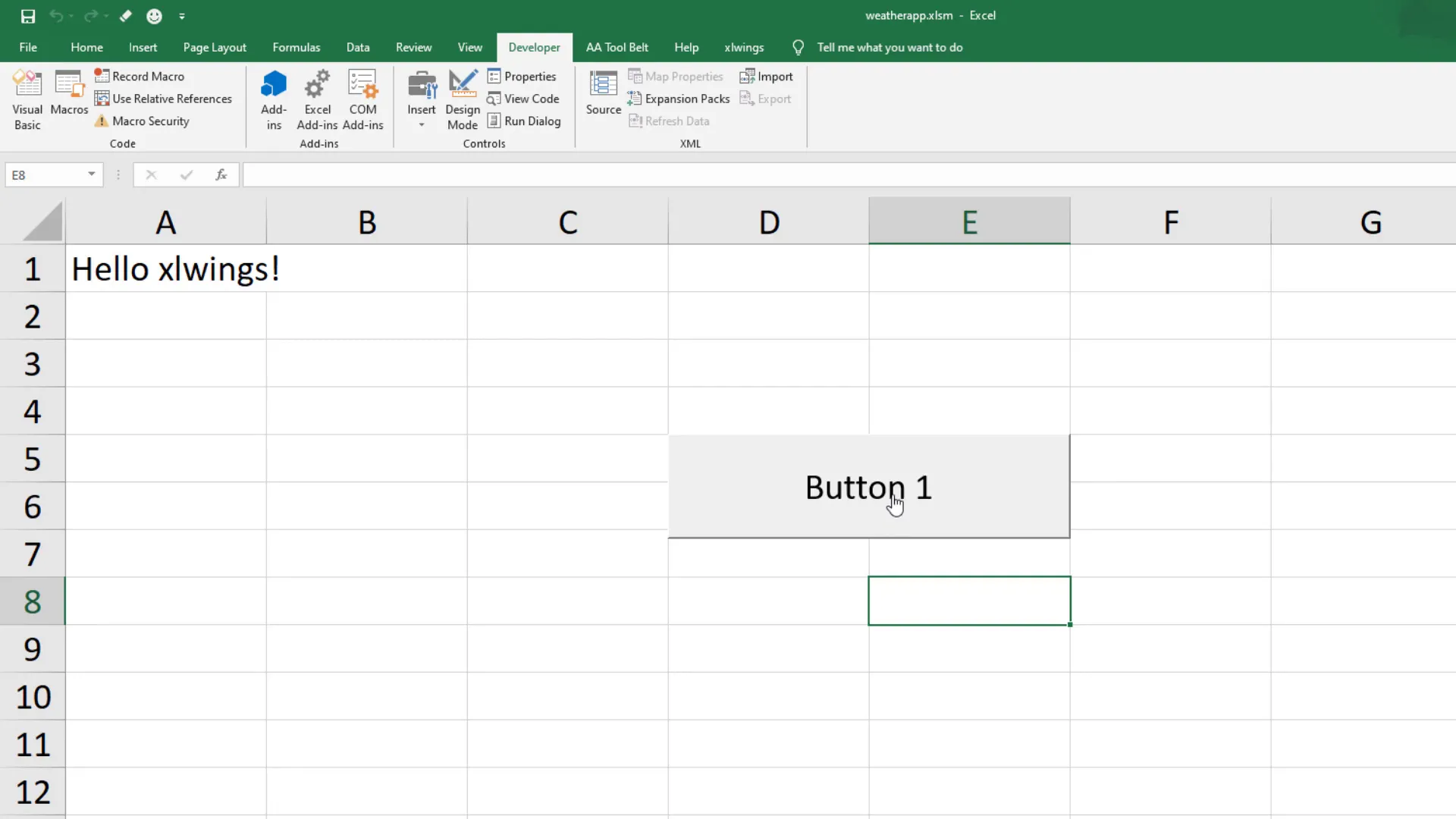 Testing the Sample macro in Excel
