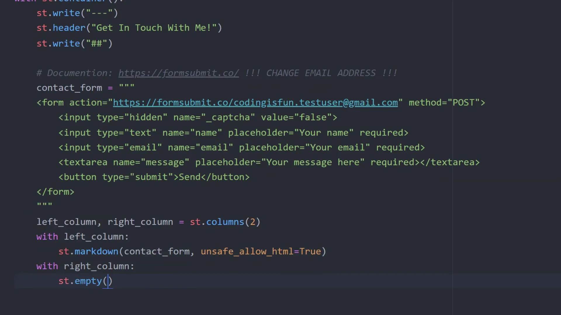 Contact Form Screenshot