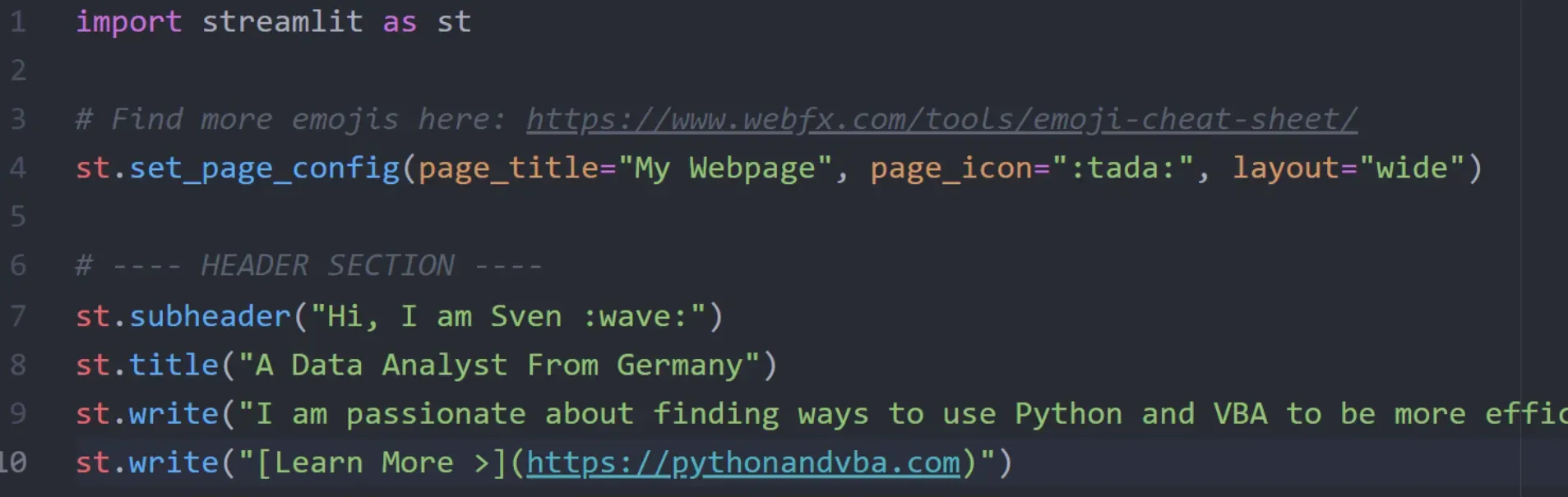 Header Section Screenshot