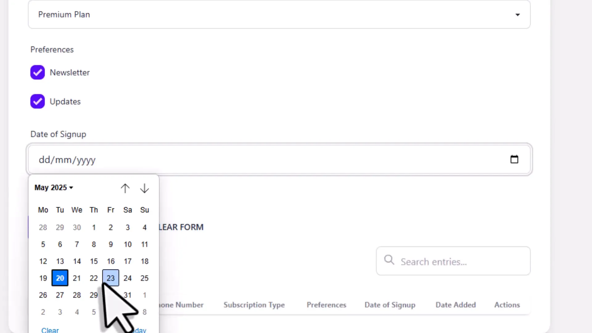 Email field with live validation checking email format