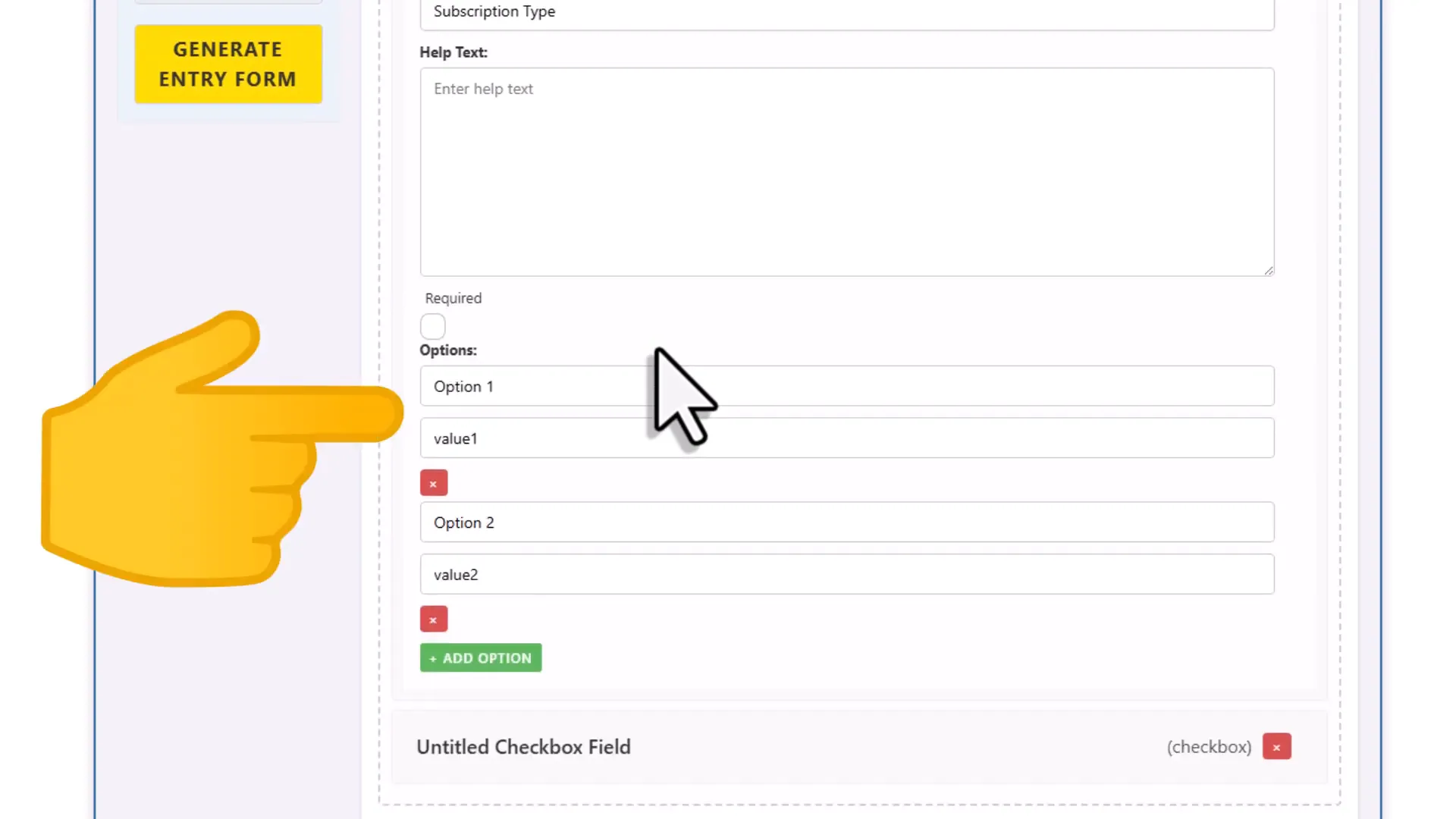 Editing options for drop down and checkbox fields with labels and values
