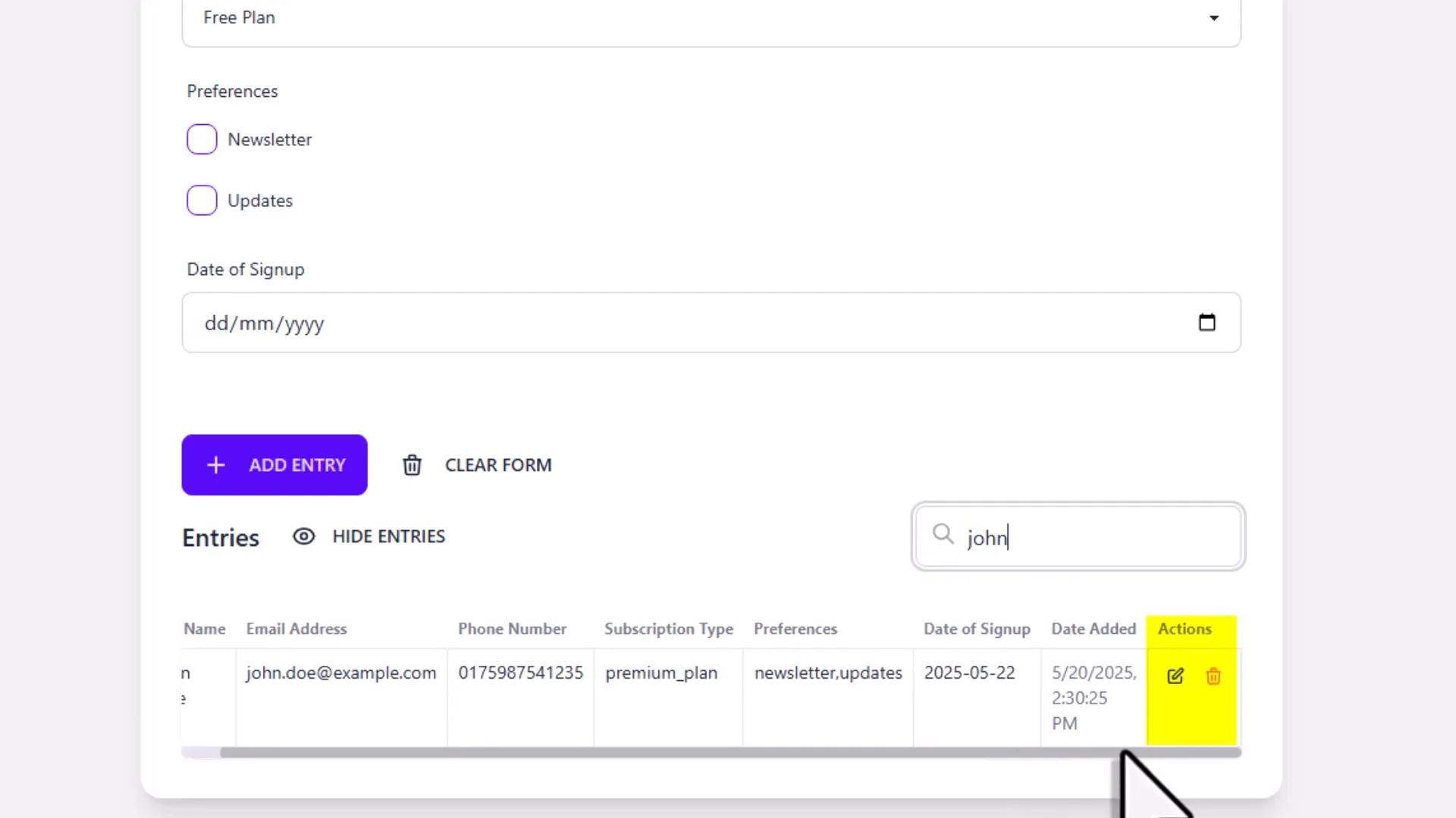 Editing entry by pulling data from spreadsheet into form fields