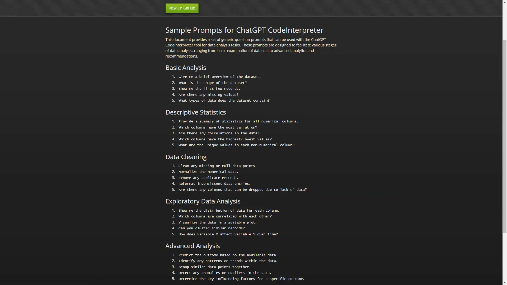 Sample prompts for using Code Interpreter