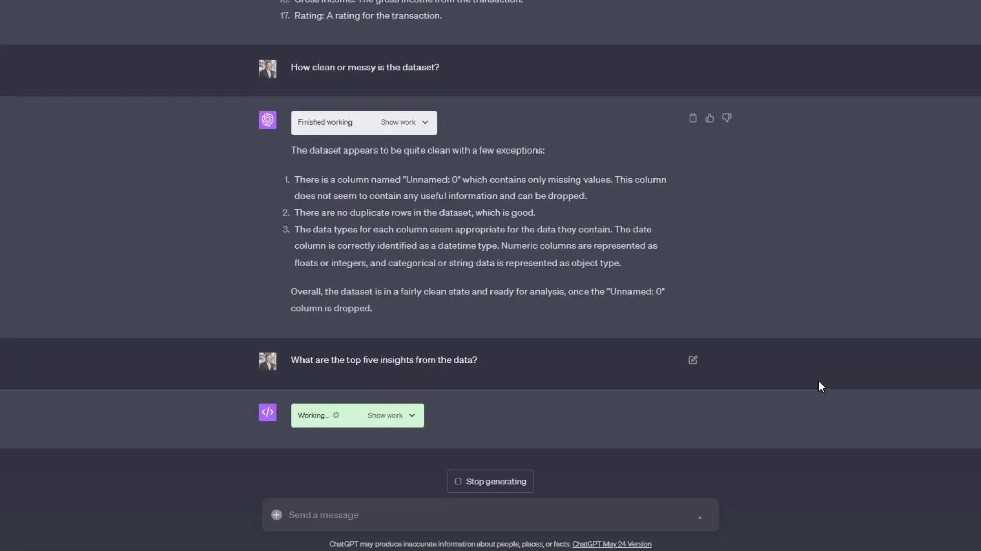 Insights extracted from the dataset