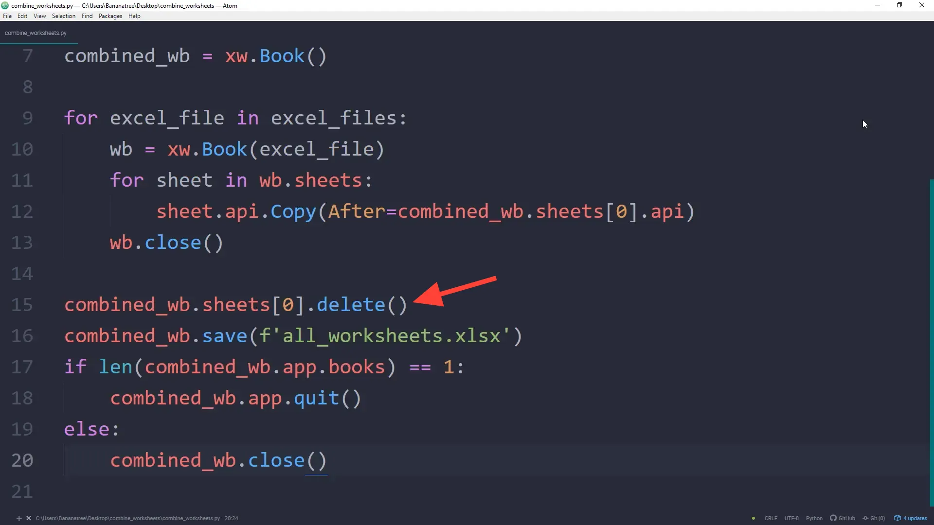 Cleaning up the combined workbook