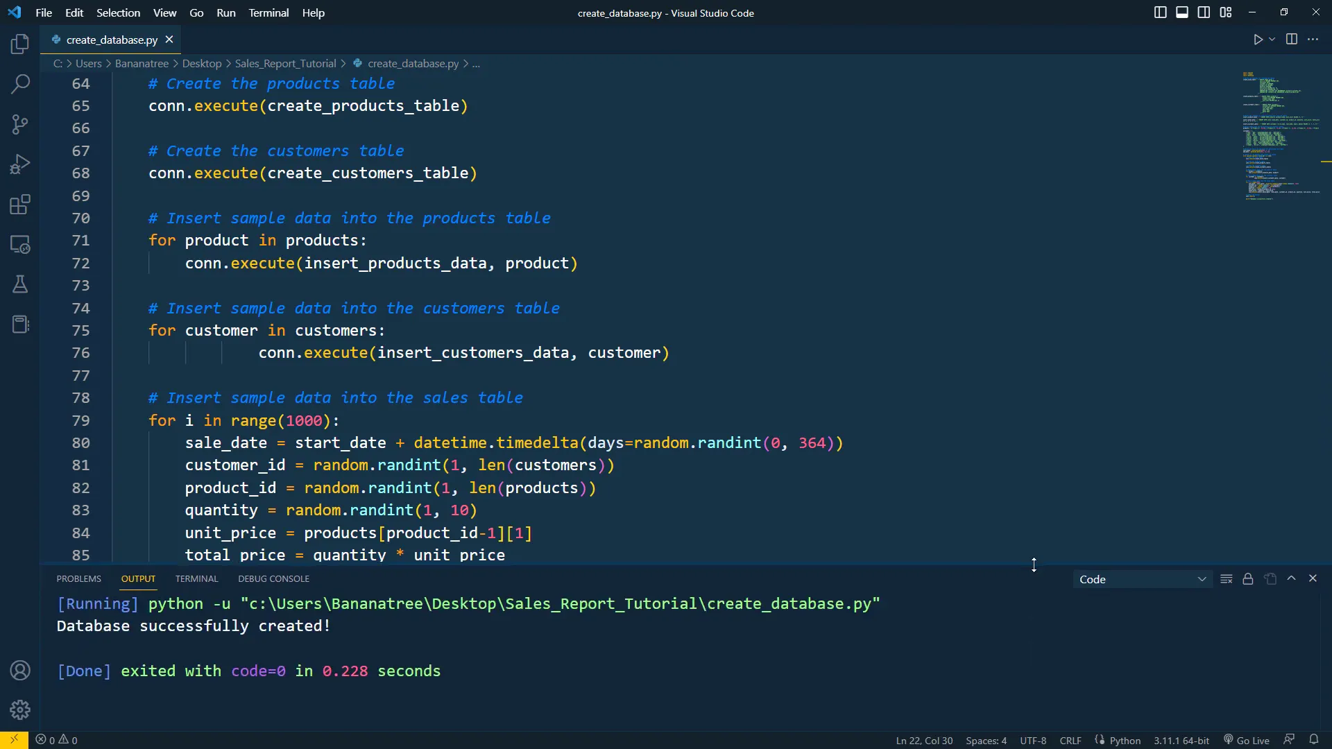 Database creation output
