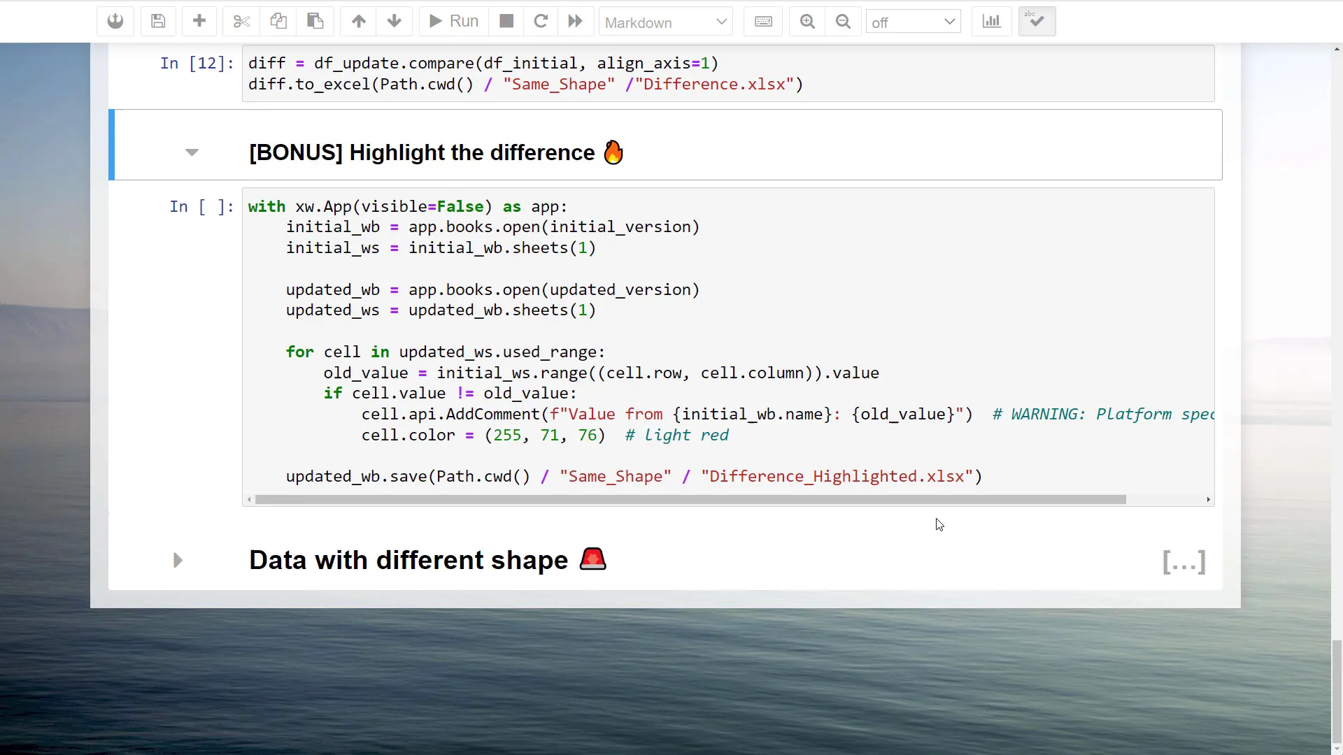 Highlighting differences in Excel
