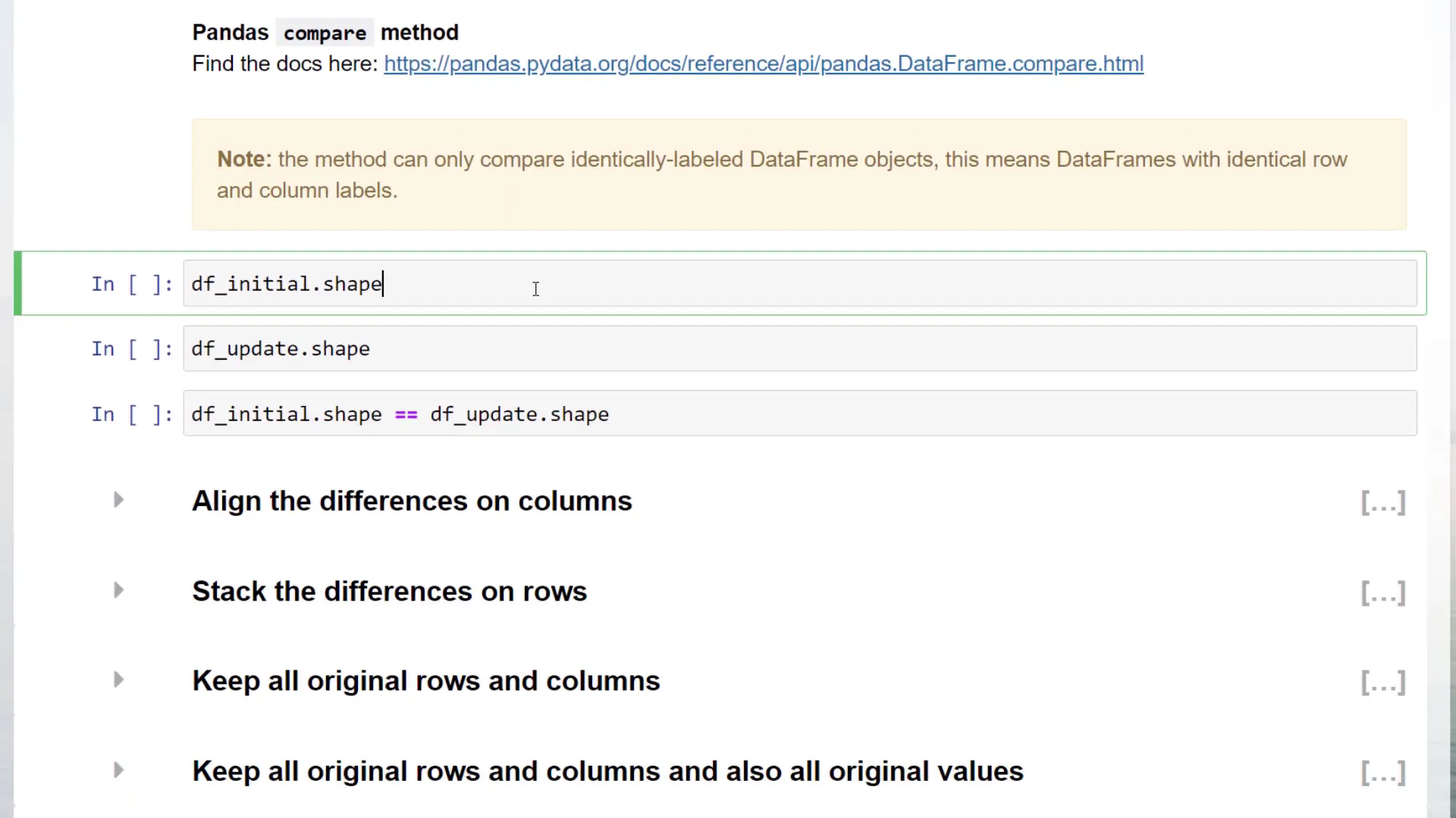 Comparing DataFrames