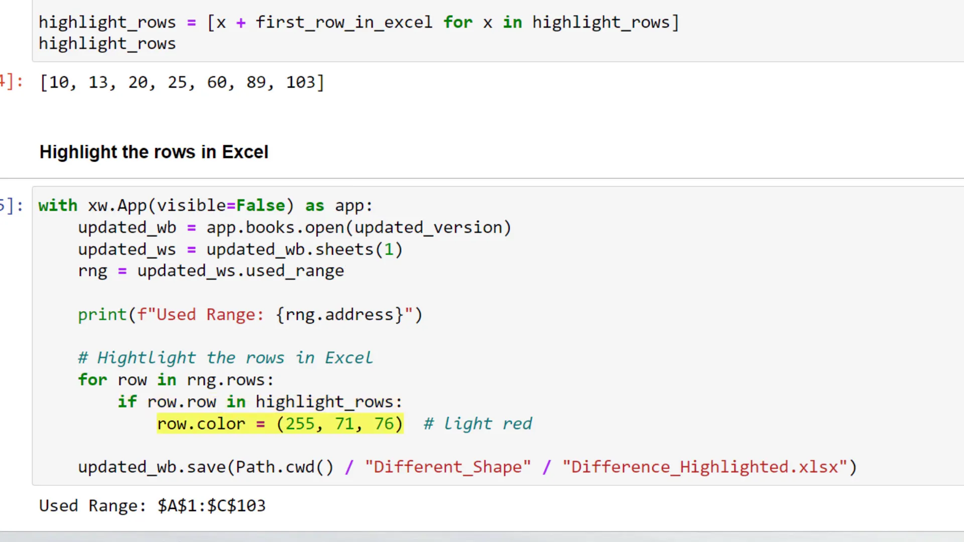 Highlighting rows with differences