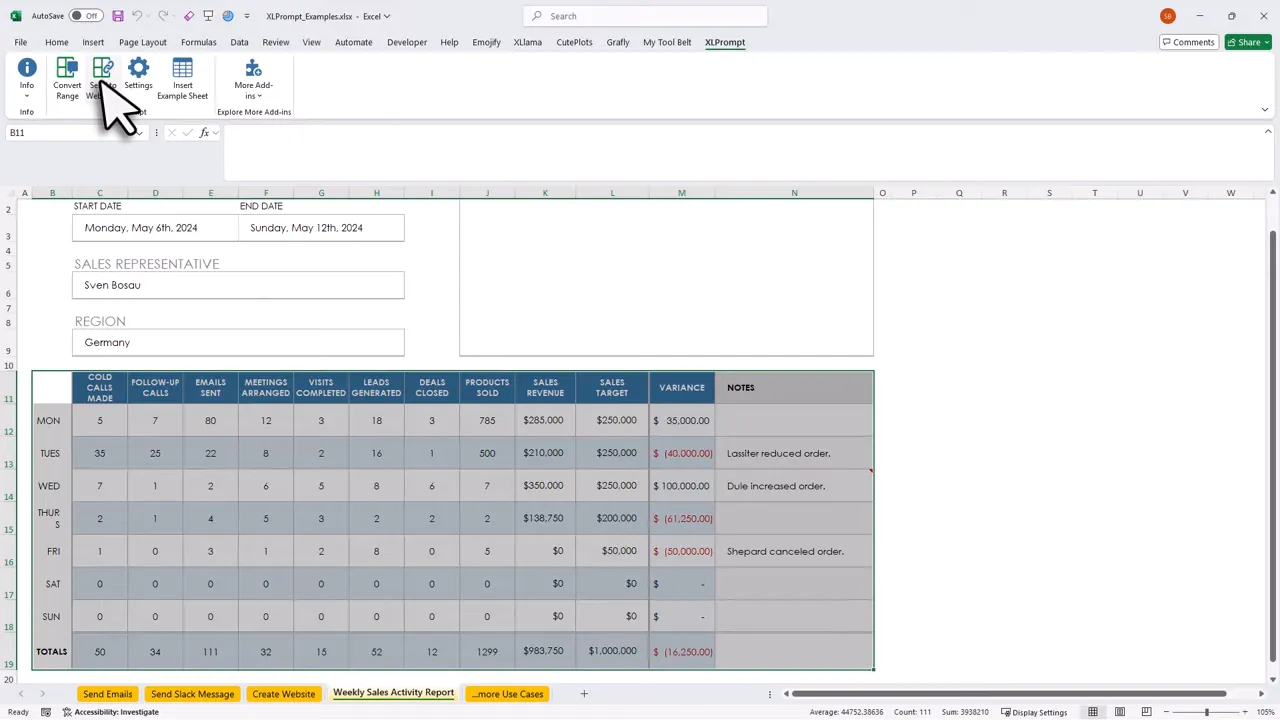 AI generated summary returned to a new sheet in Excel