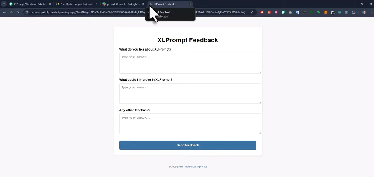 Live feedback form generated from Excel questions
