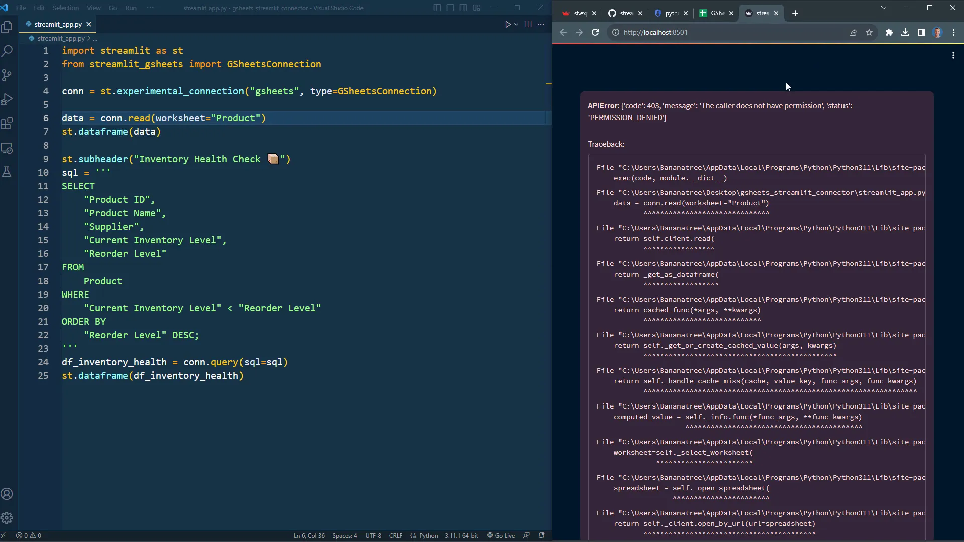 Sharing spreadsheet with service account