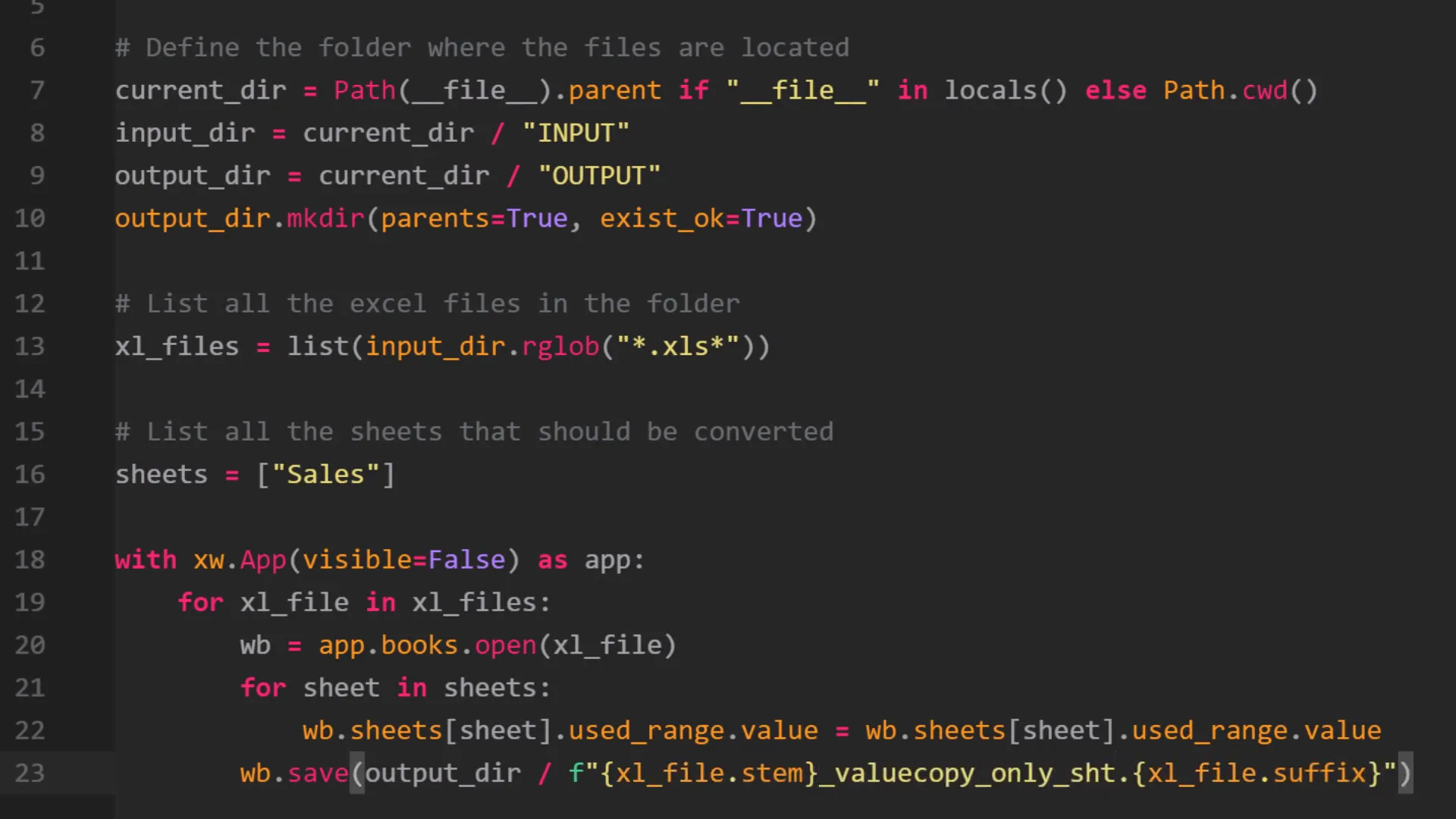 Converting specific sheets