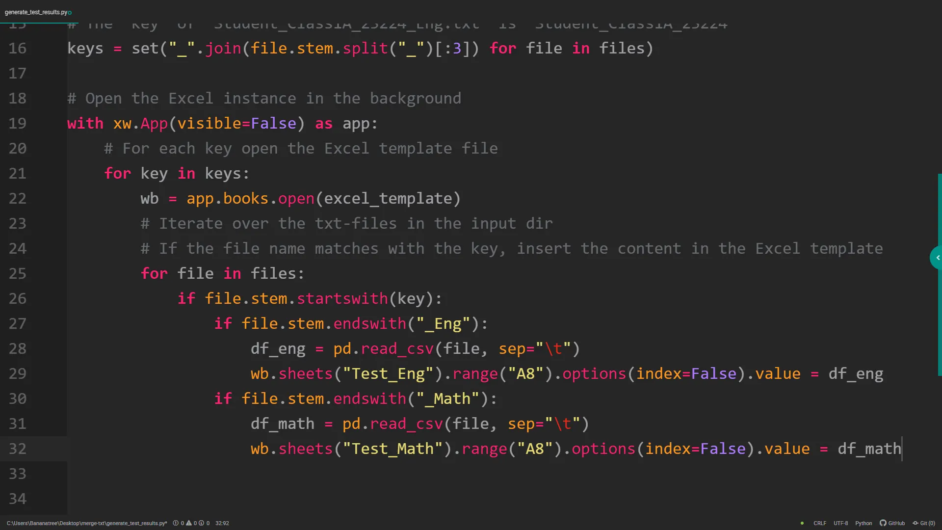 Inserting data into Excel template
