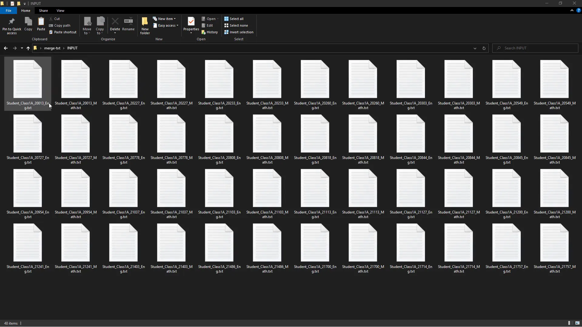 Input folder containing text files