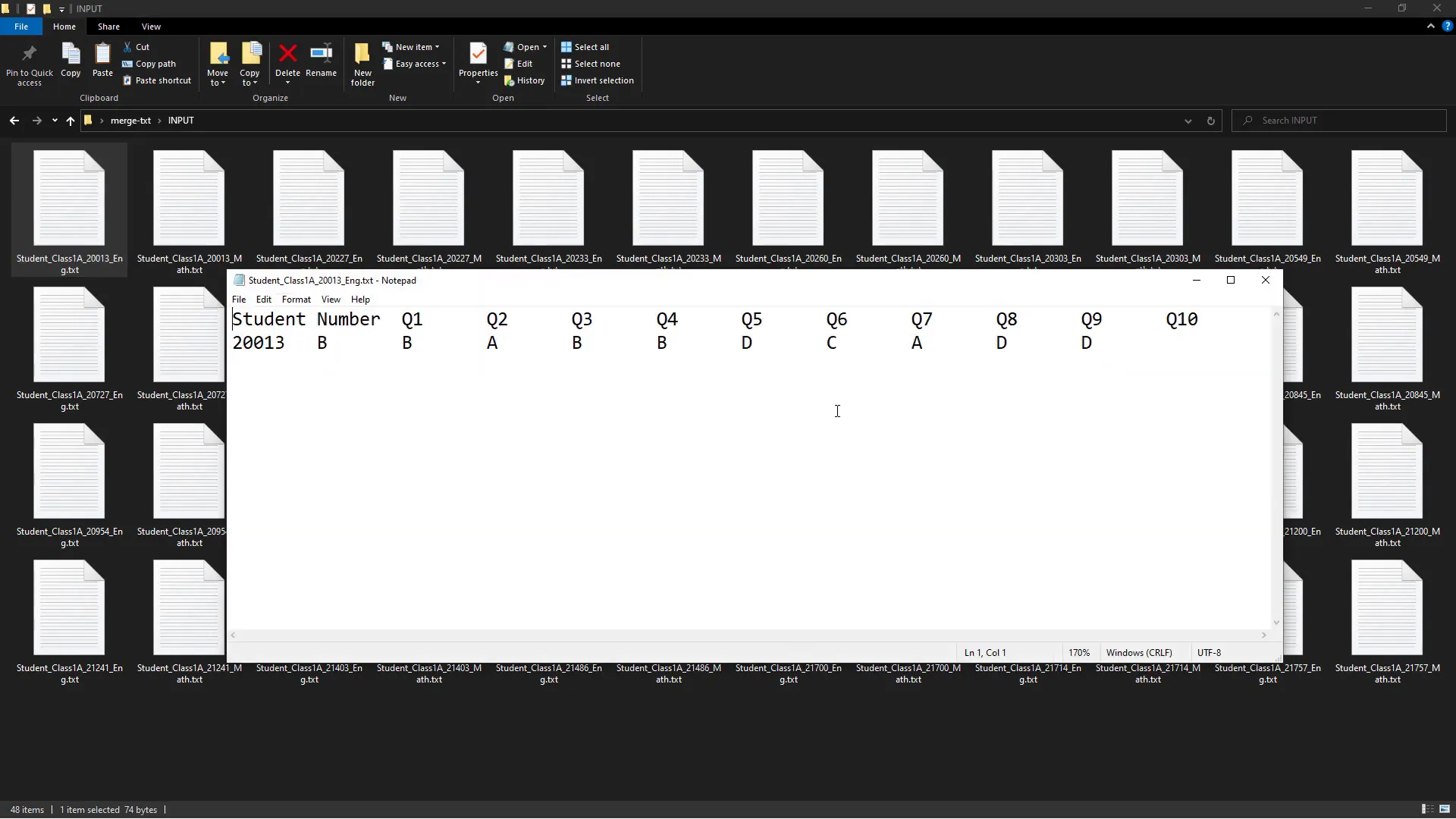Sample text file with student results