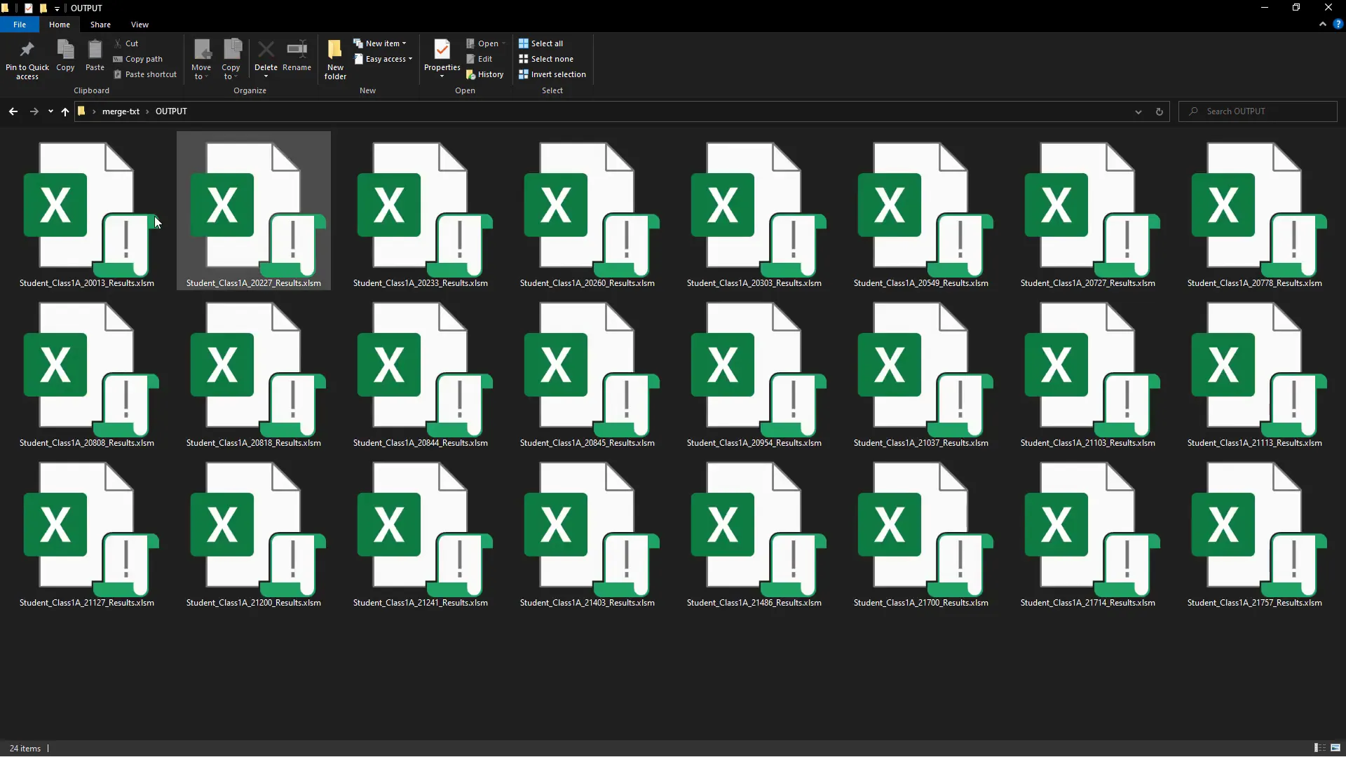 Generated spreadsheets in output folder