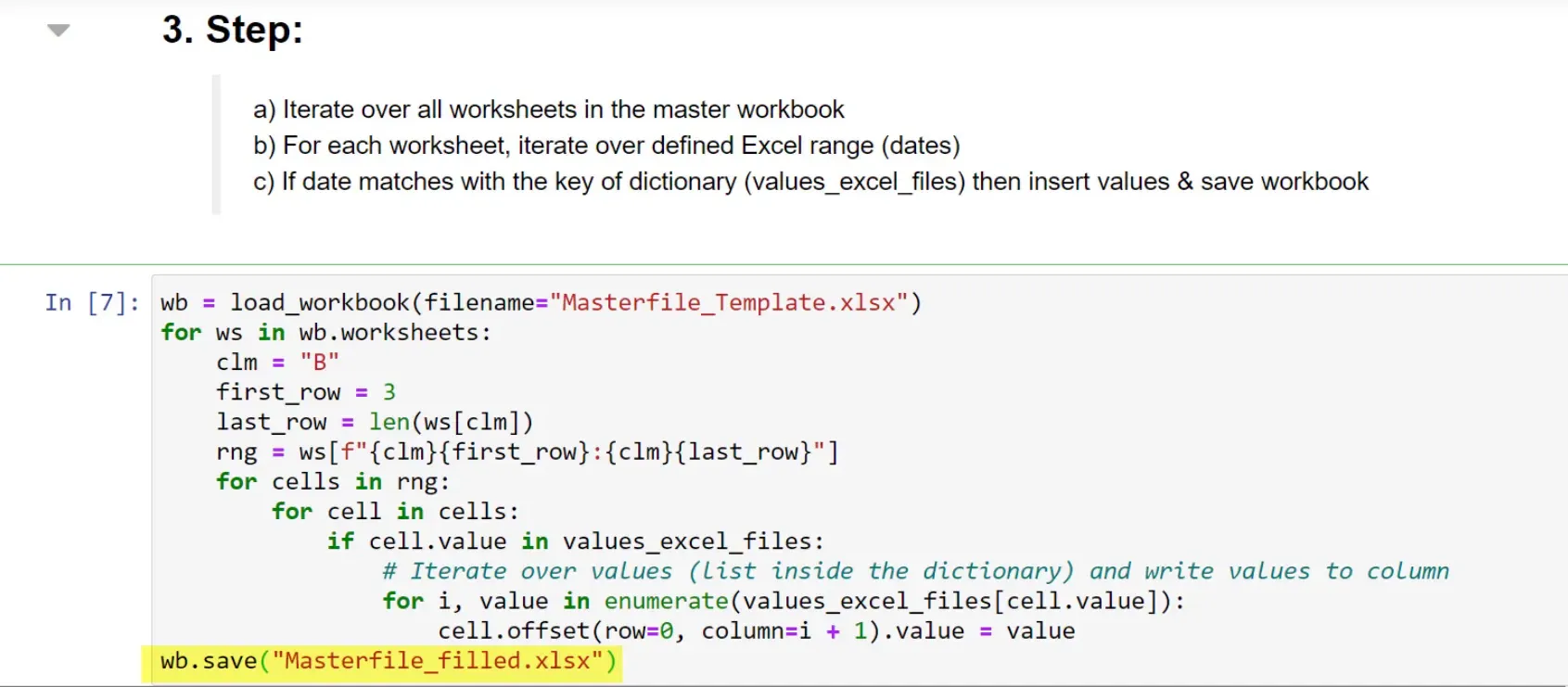 Inserting values into the master file