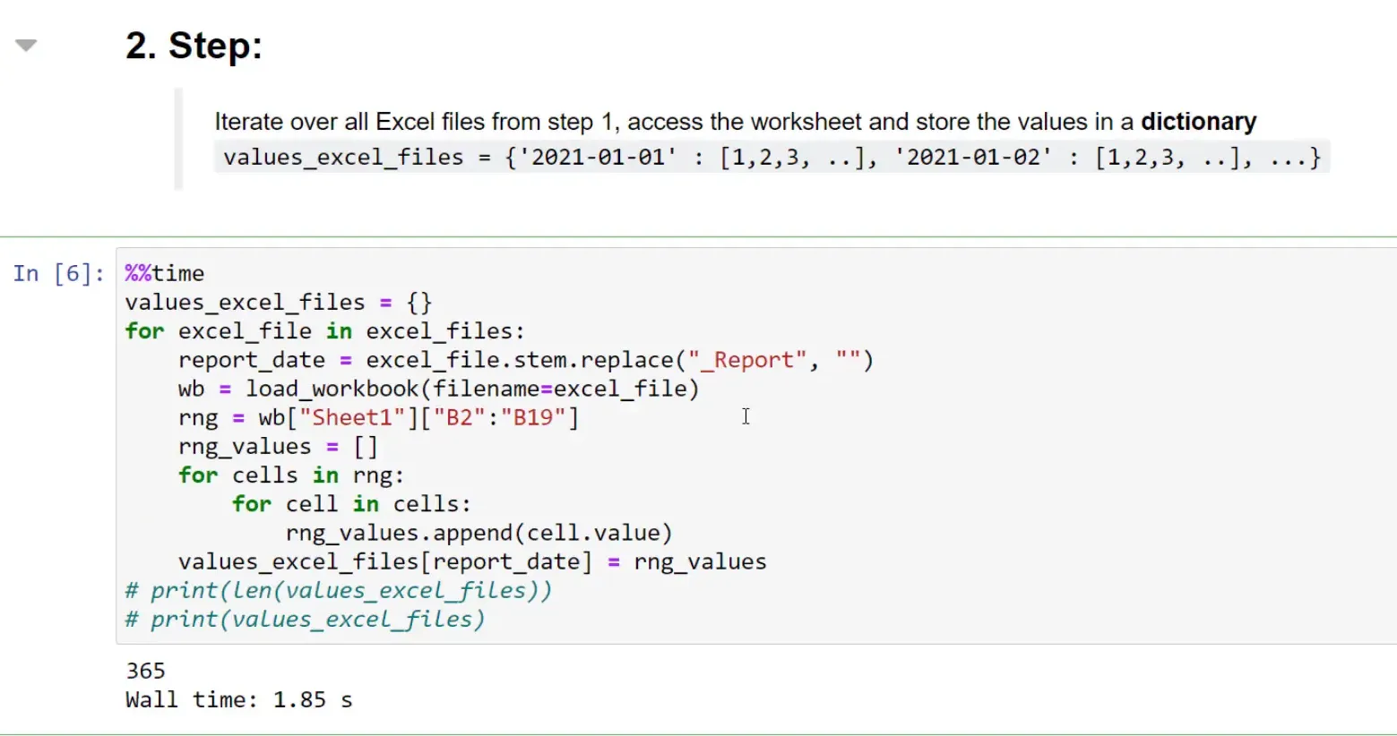 Retrieving values from the Excel files